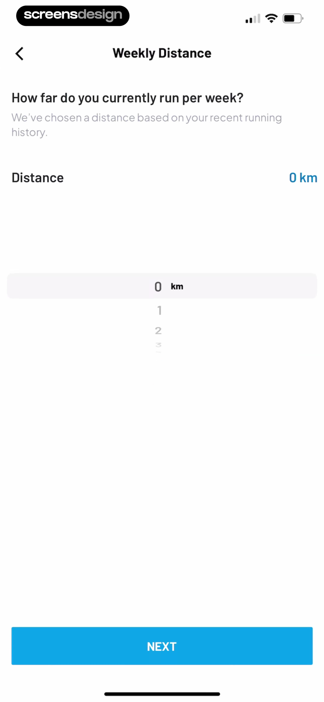Map My Run onboarding asking for current weekly running distance