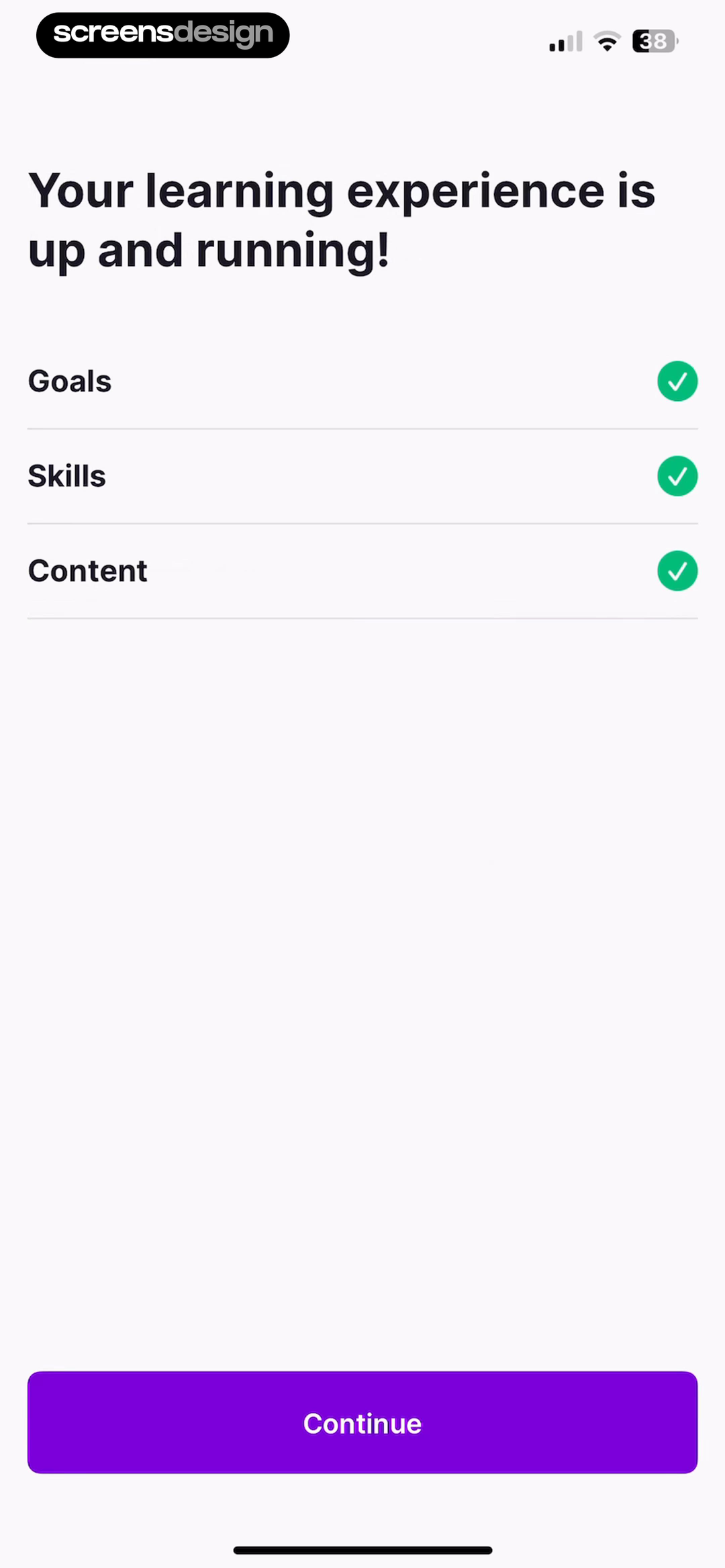 Nibble onboarding completion screen confirming goals, skills, and content