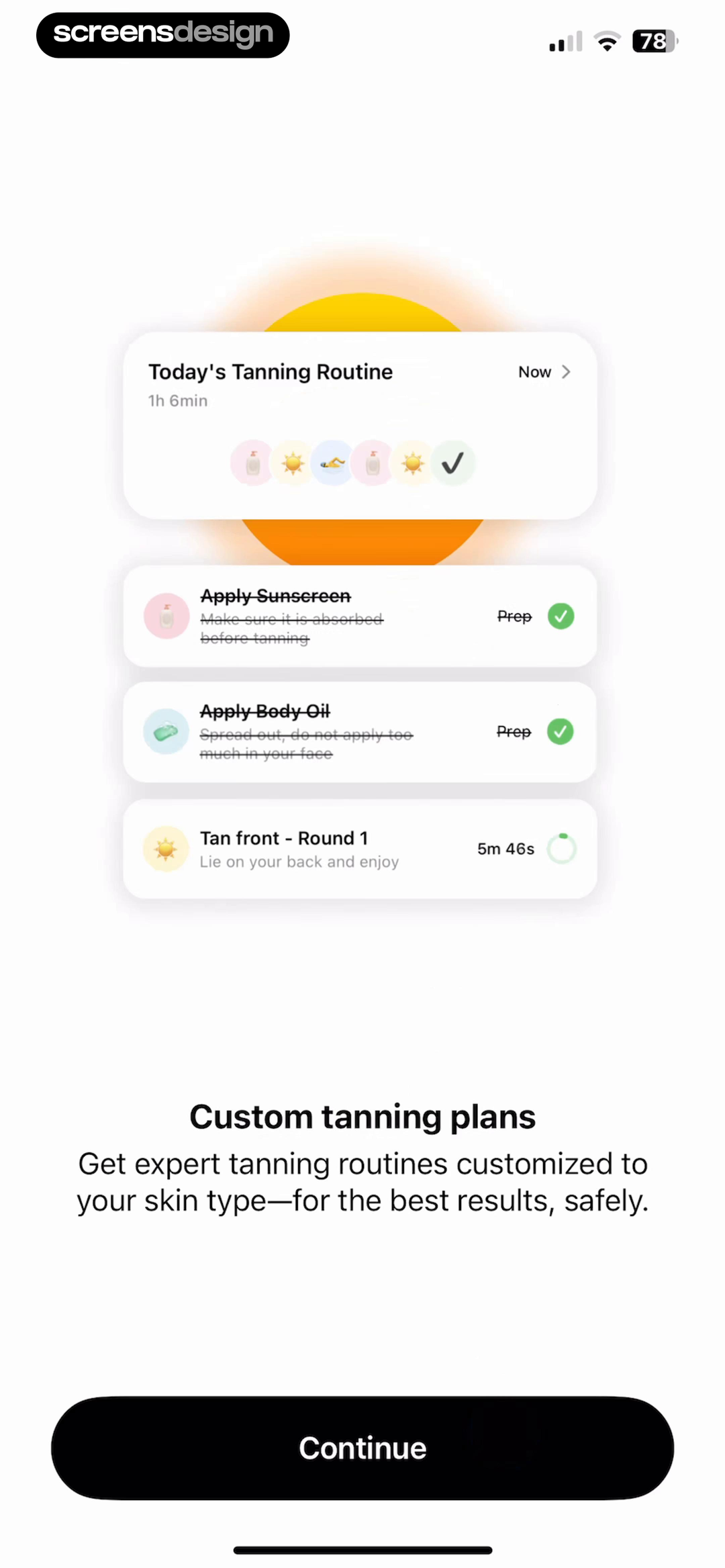 SunSafe timed tanning routine with sunscreen preparation steps