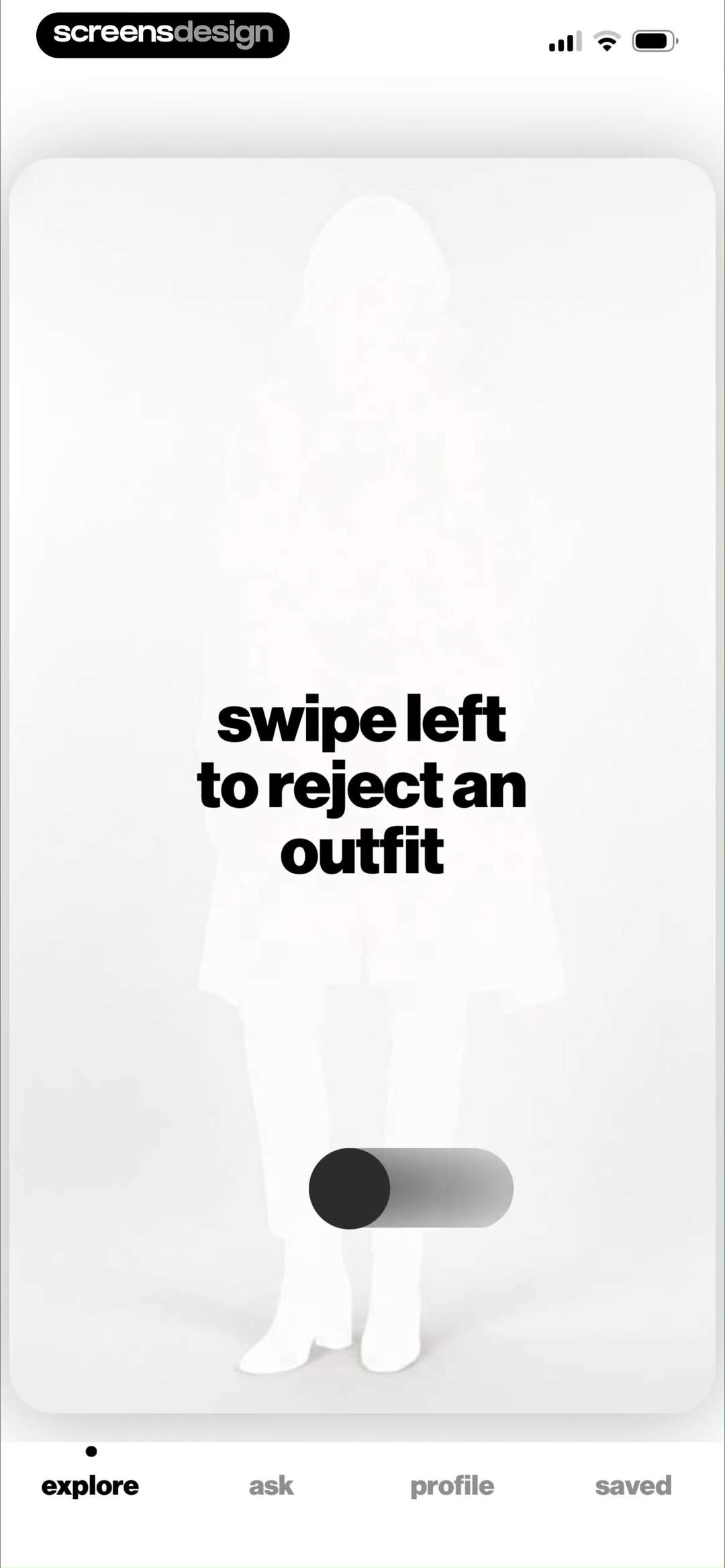 looklike gesture tutorial instructing the user to swipe left to reject an outfit