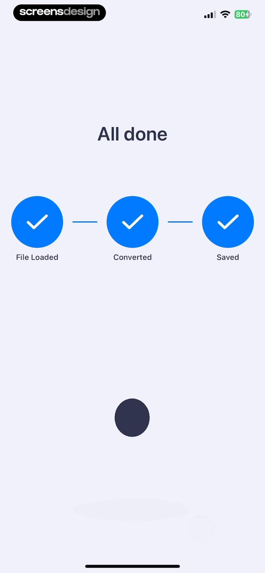 PDF Scanner AI All done screen confirming File Loaded, Converted, and Saved with three checked steps