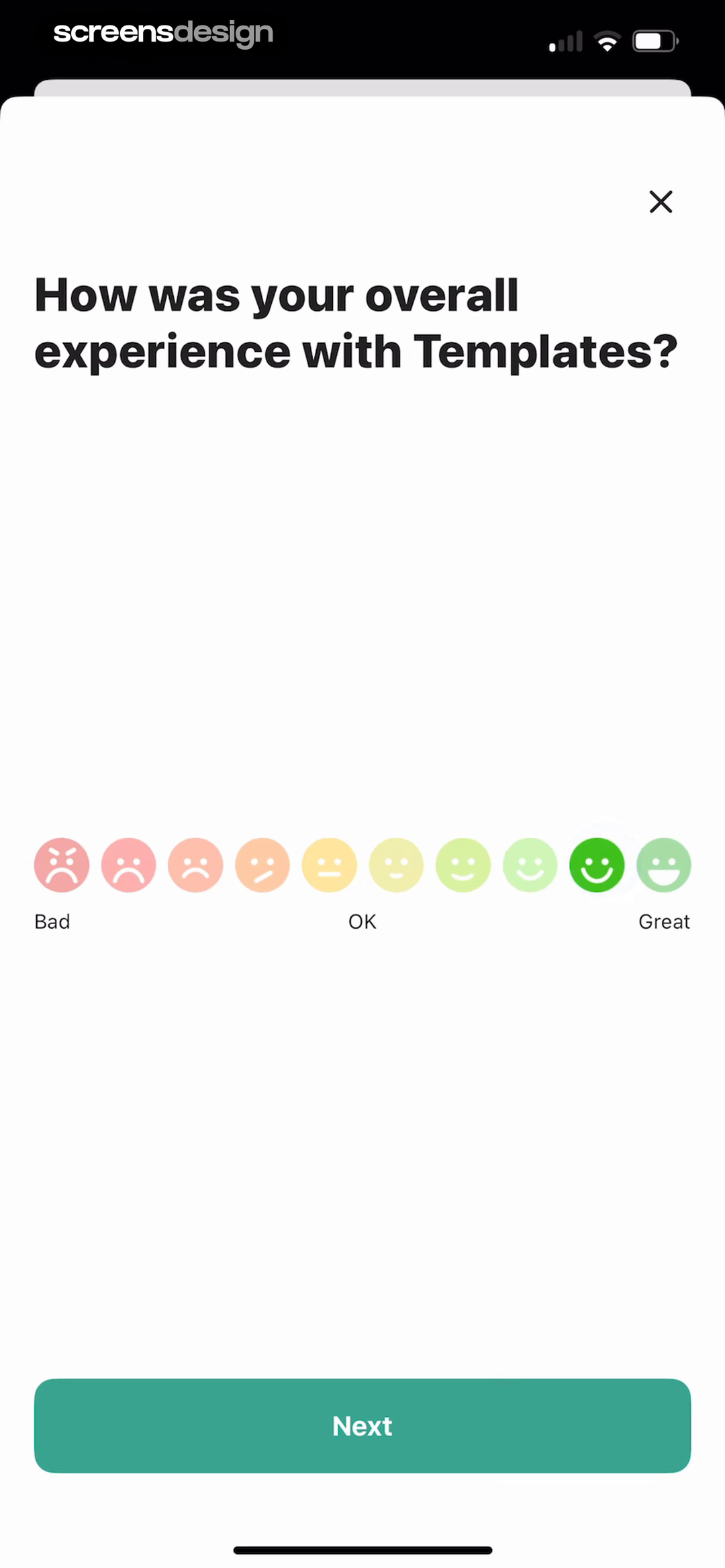 Lift: AI Video & Photo Editor screen showing templates are evaluated with Bad, OK, and Great before the survey asks a relevant follow-up.