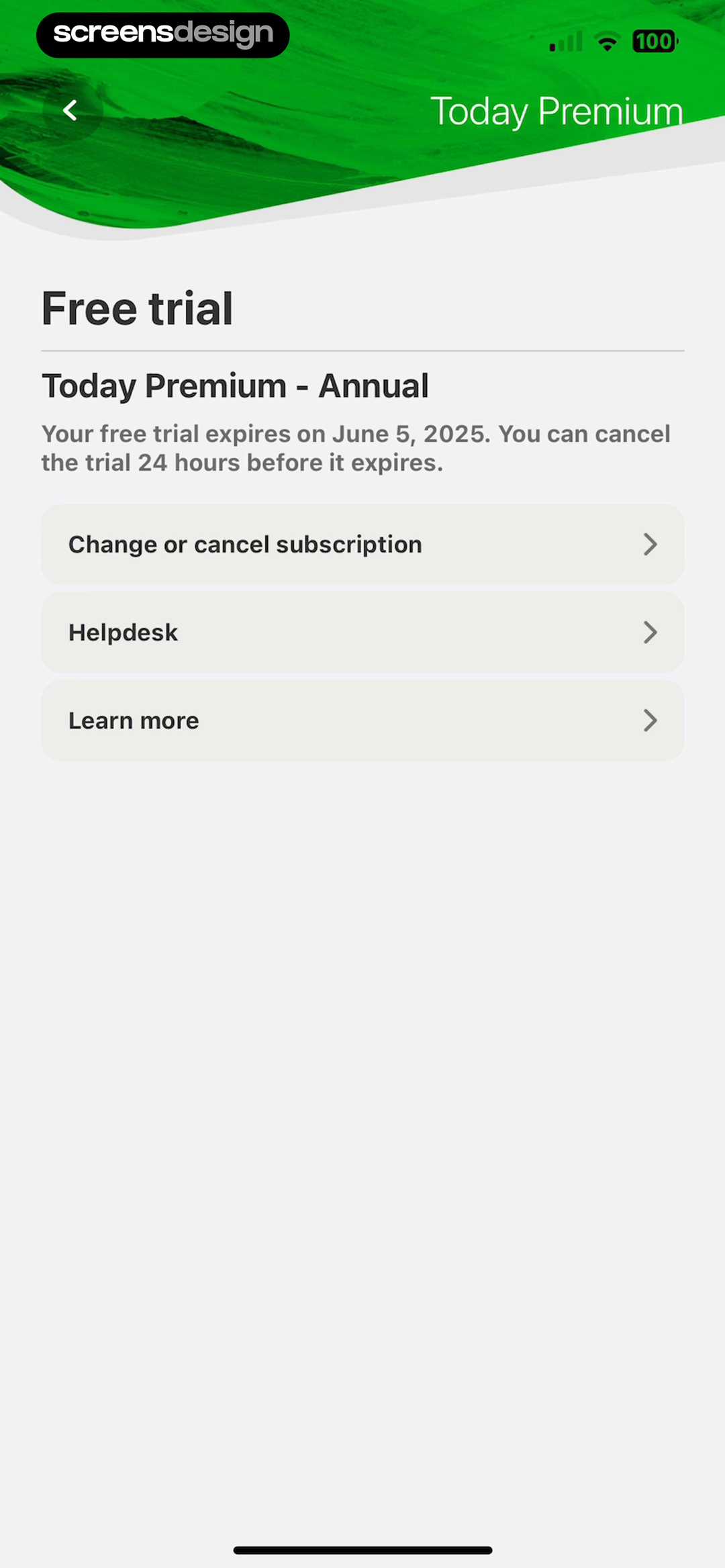 Today Habit tracker mobile app screen showing Today Premium and Free trial