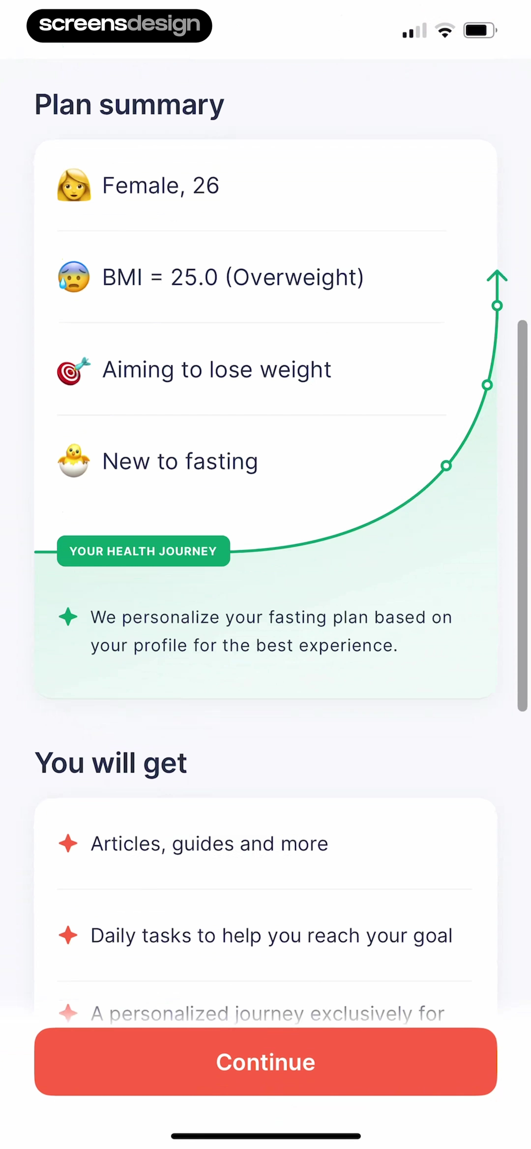 Kompanion onboarding summary connecting profile answers to a health plan