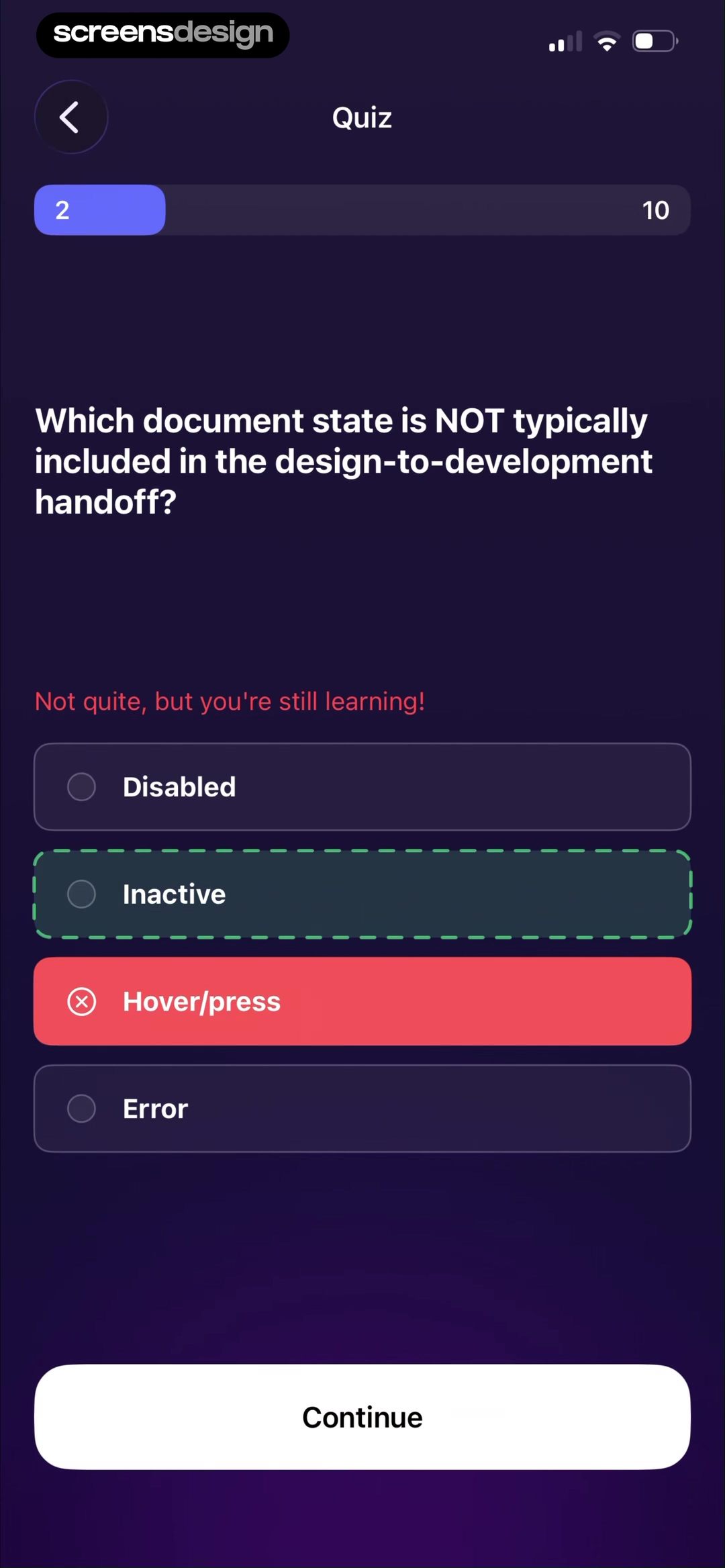 Kiwi AI quiz showing incorrect and correct answer feedback