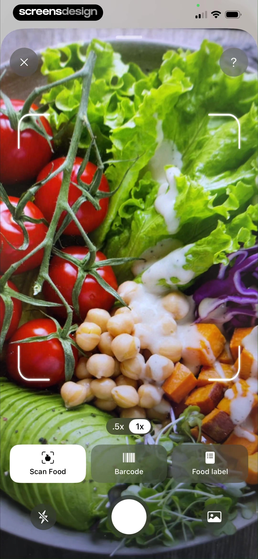 Cal AI food camera with Scan Food, Barcode, and Food label modes