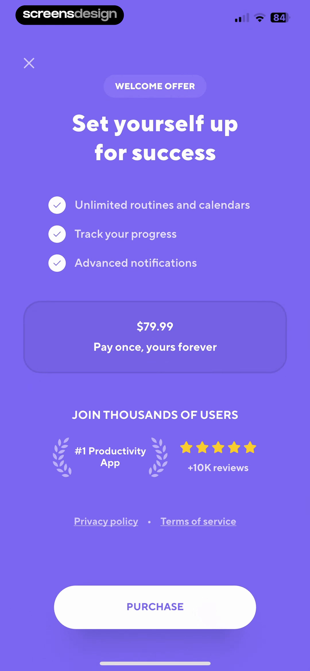 TimeBloc - Daily Planner mobile app screen showing WELCOME OFFER and Set yourself up for success