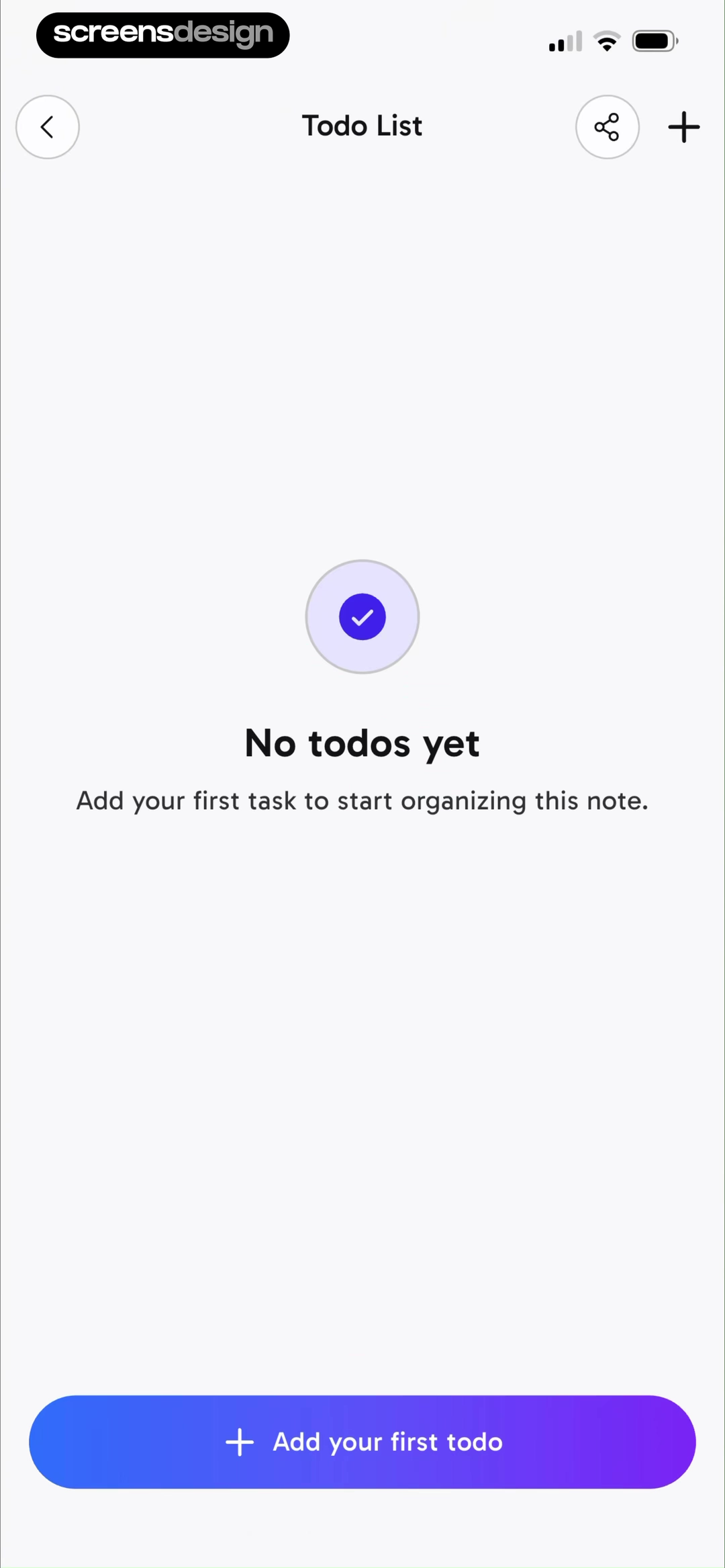 CraftNote Todo List empty state saying No todos yet with an Add your first todo button