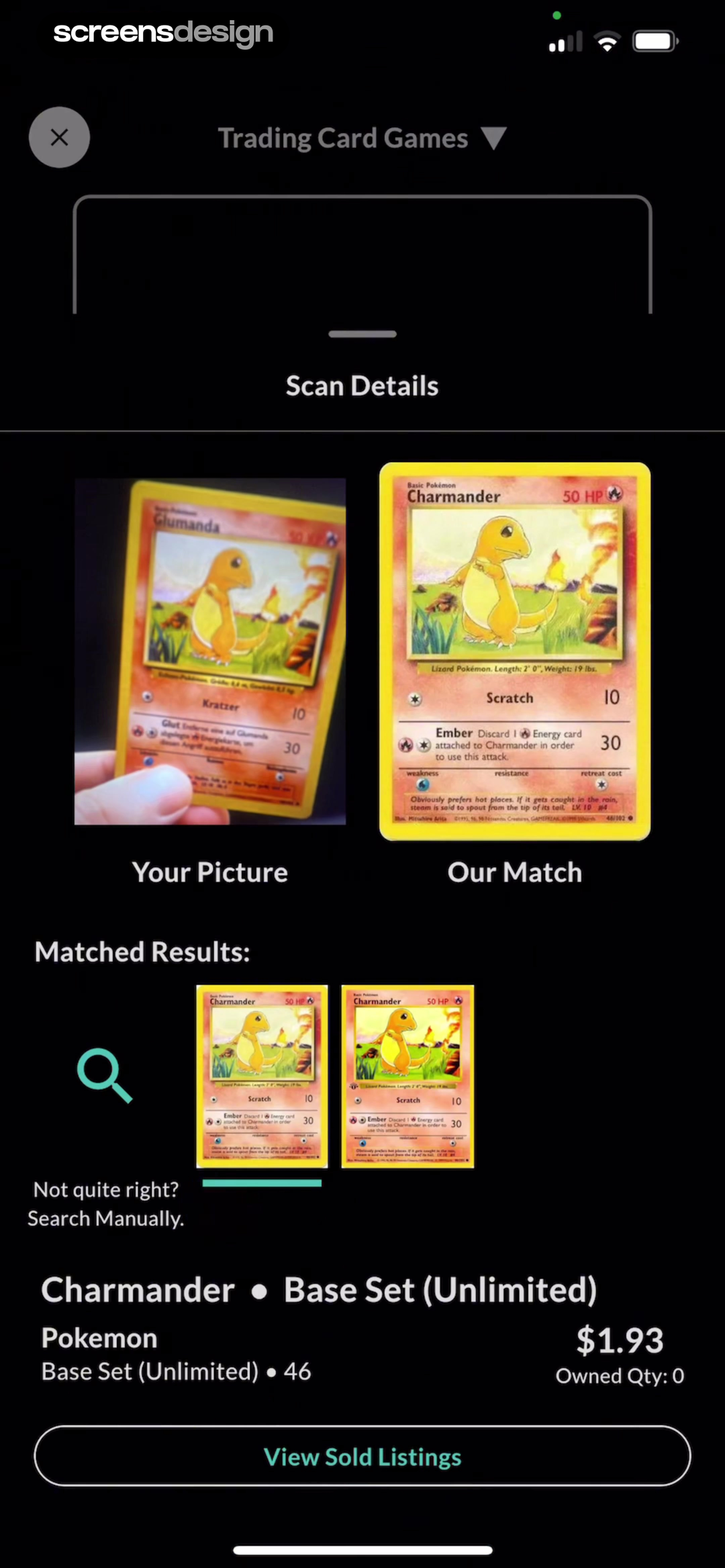 Collectr scan details comparing the captured card with the matched result