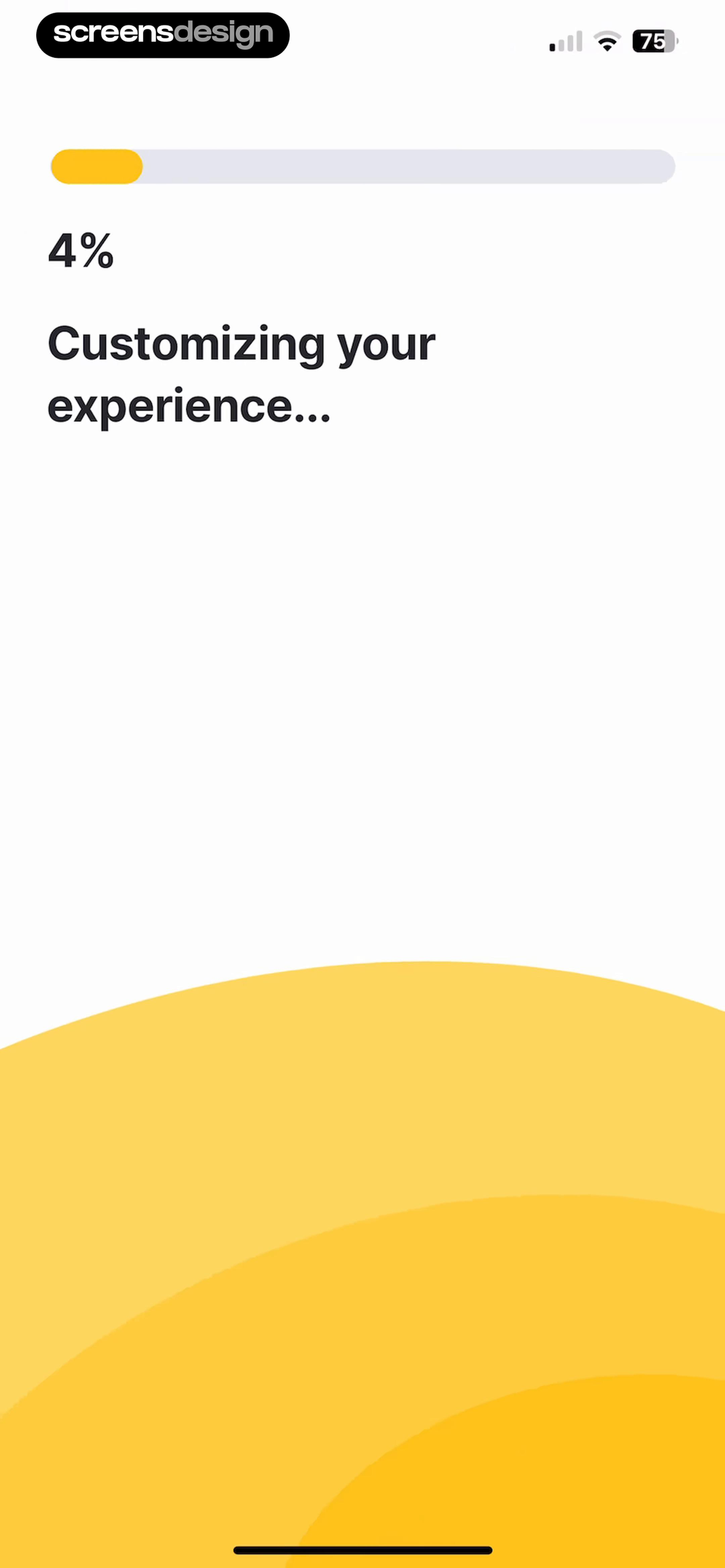 Fitself onboarding loading screen at 4 percent with a yellow progress treatment