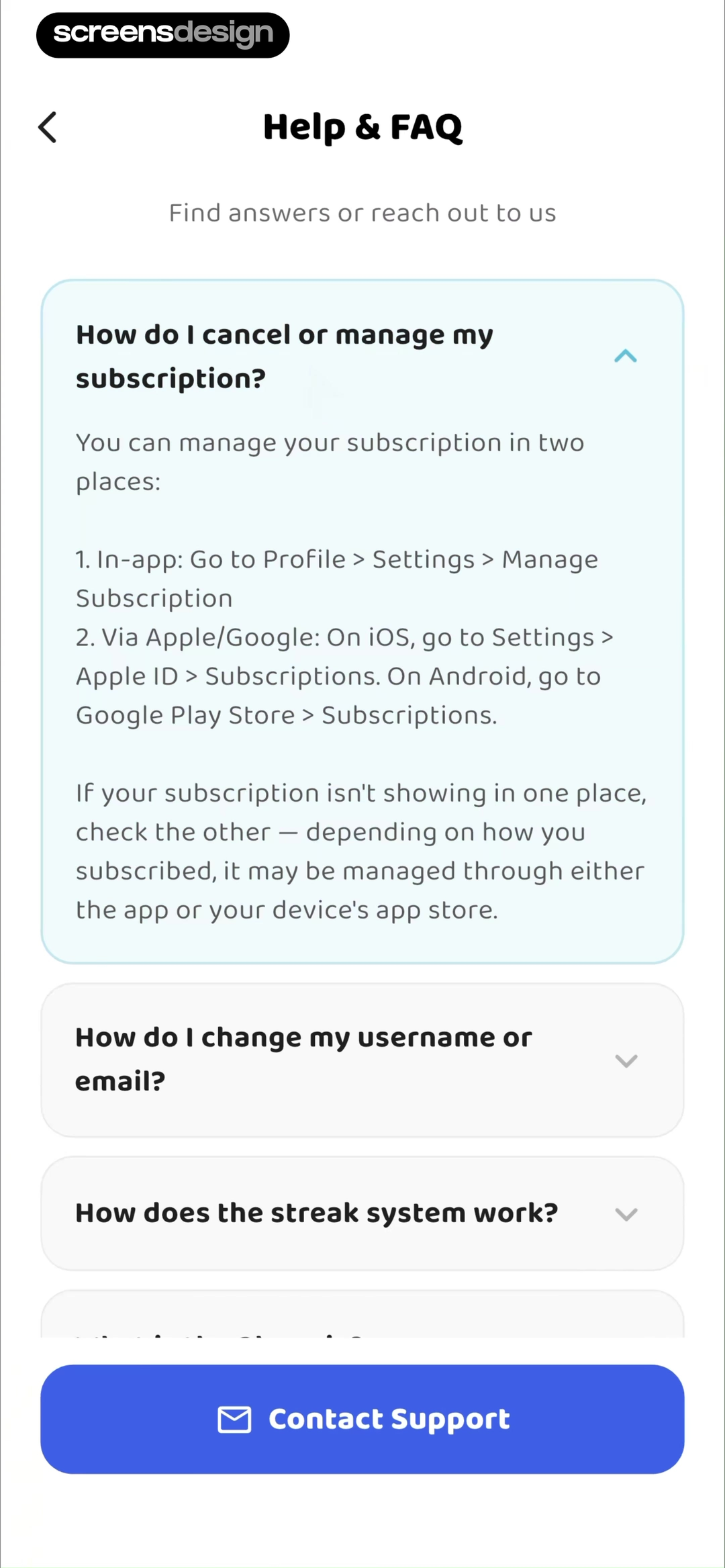 Ascend help answer explaining how to cancel or manage a subscription