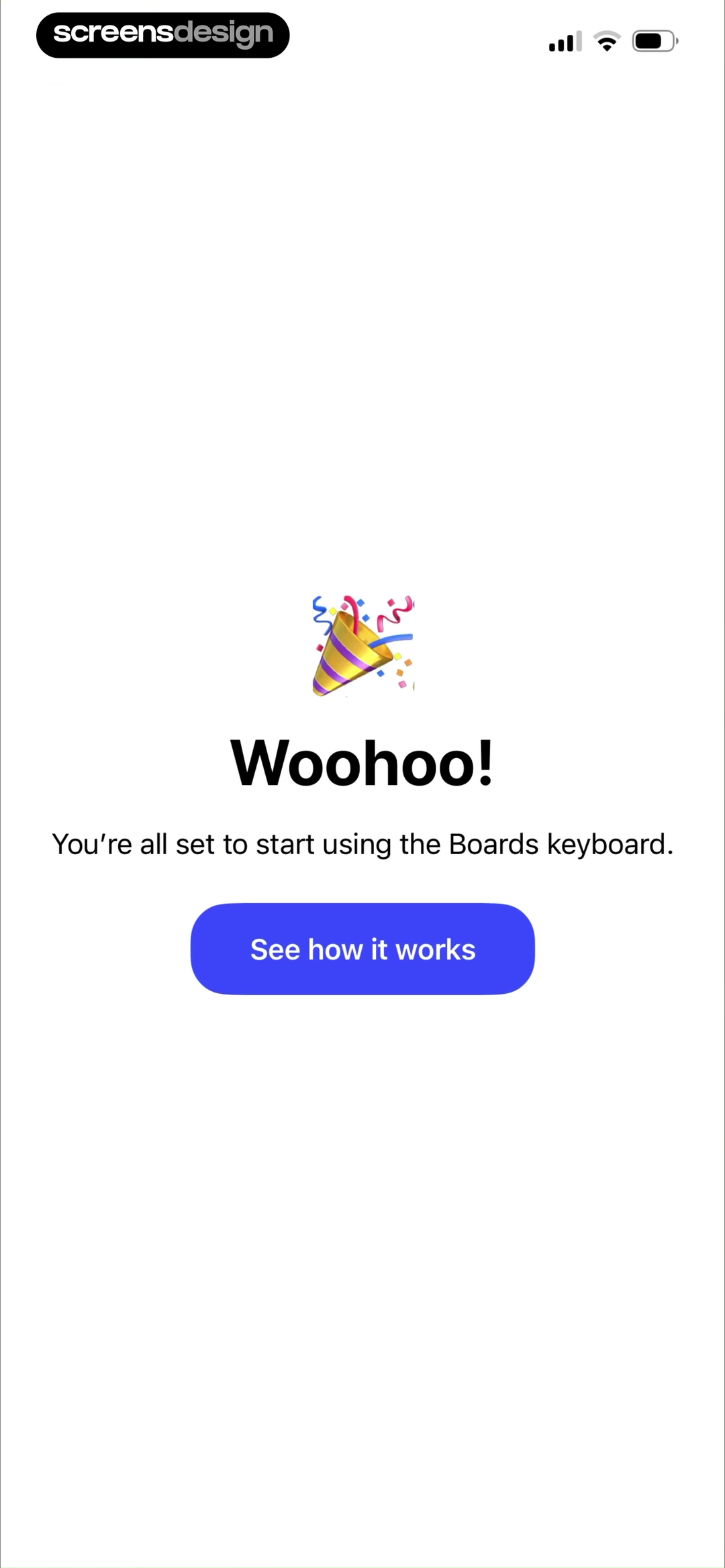 Boards.com setup completion screen leading to a product tutorial