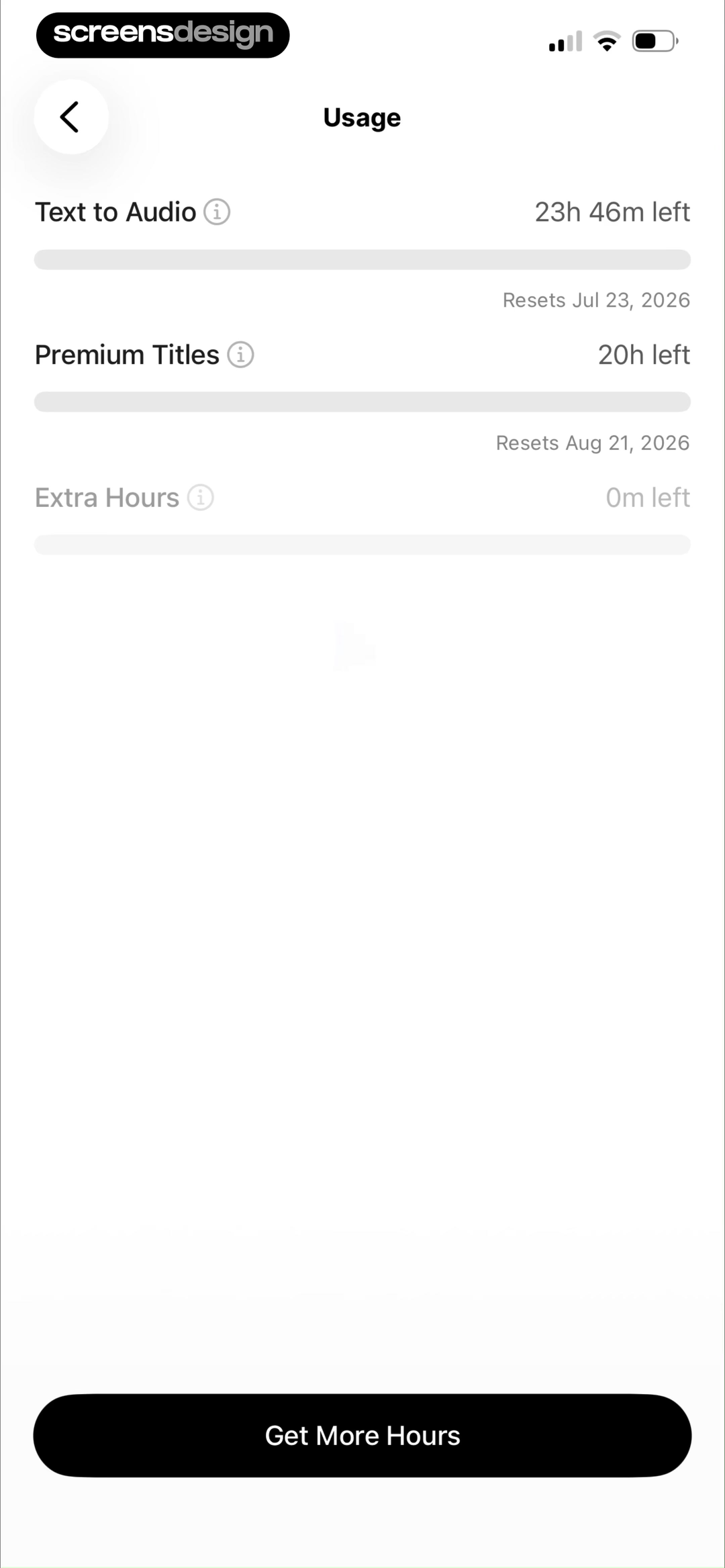 ElevenReader: Read Books Aloud mobile app screen showing Text to Audio and 23h 46m left