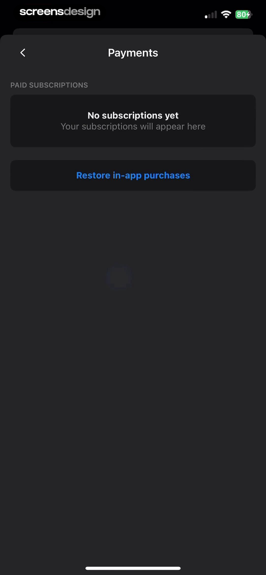 Substack screen showing the empty paid-subscriptions state keeps Restore in-app purchases available instead of treating empty as final.