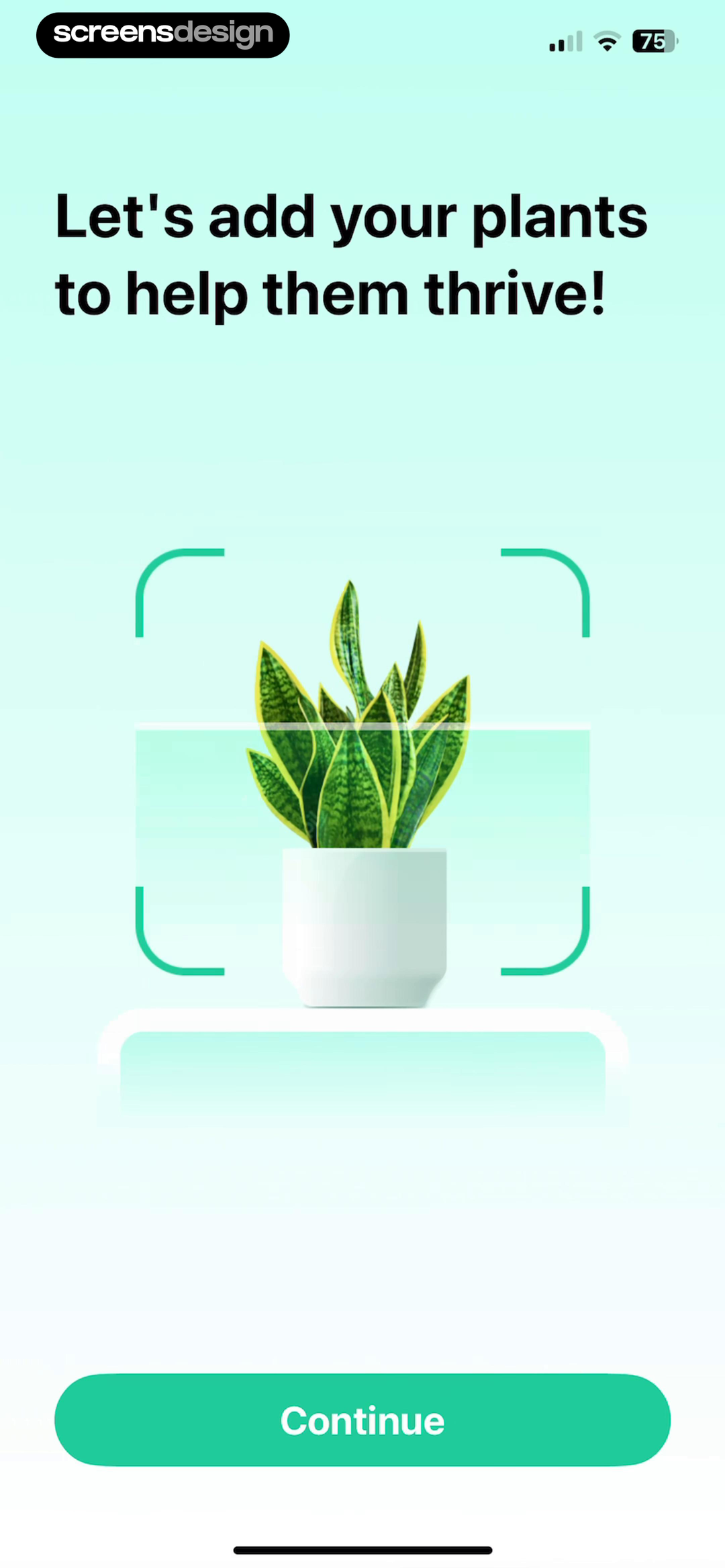 Plant Parent onboarding handoff inviting the user to add a first plant