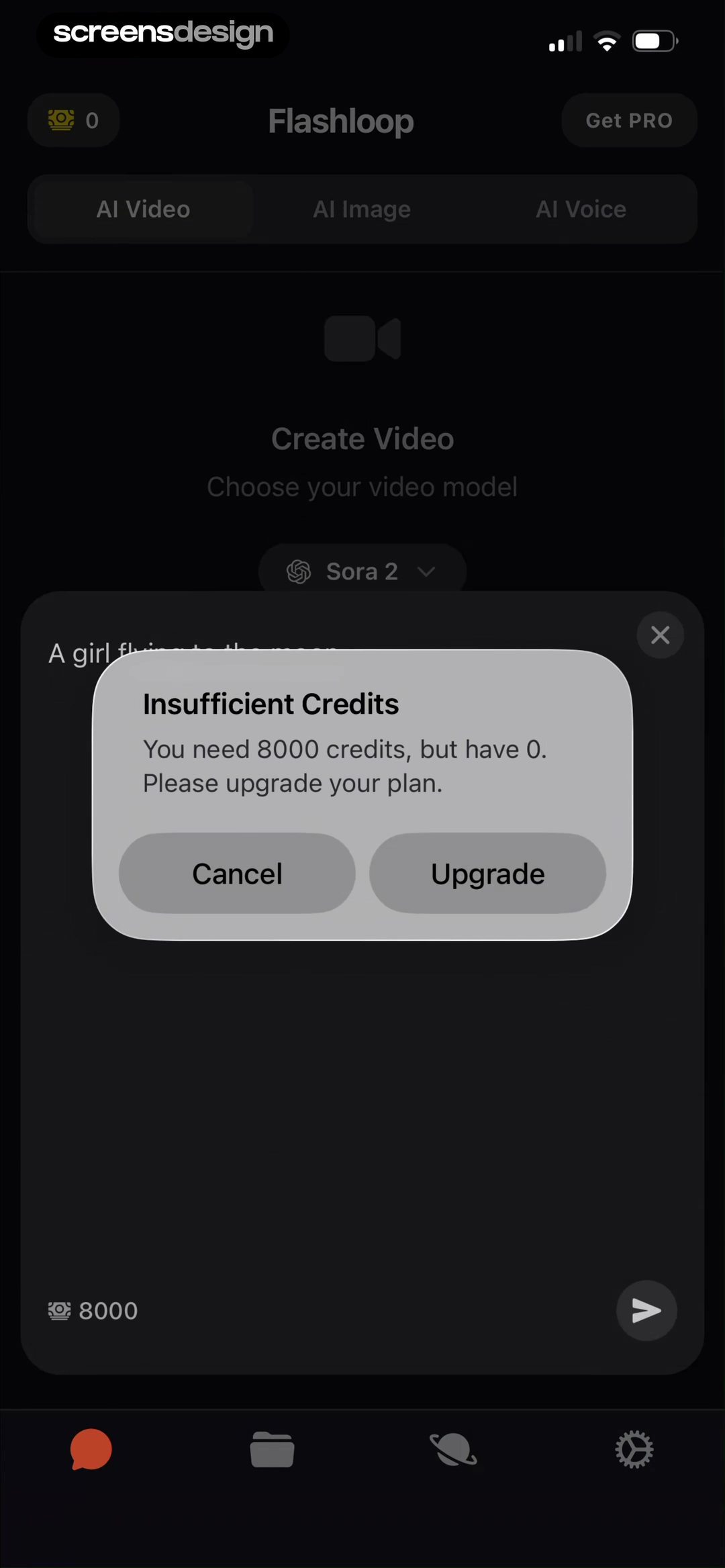 Flashloop: AI Video Generator mobile app screen showing Get PRO and AI Video