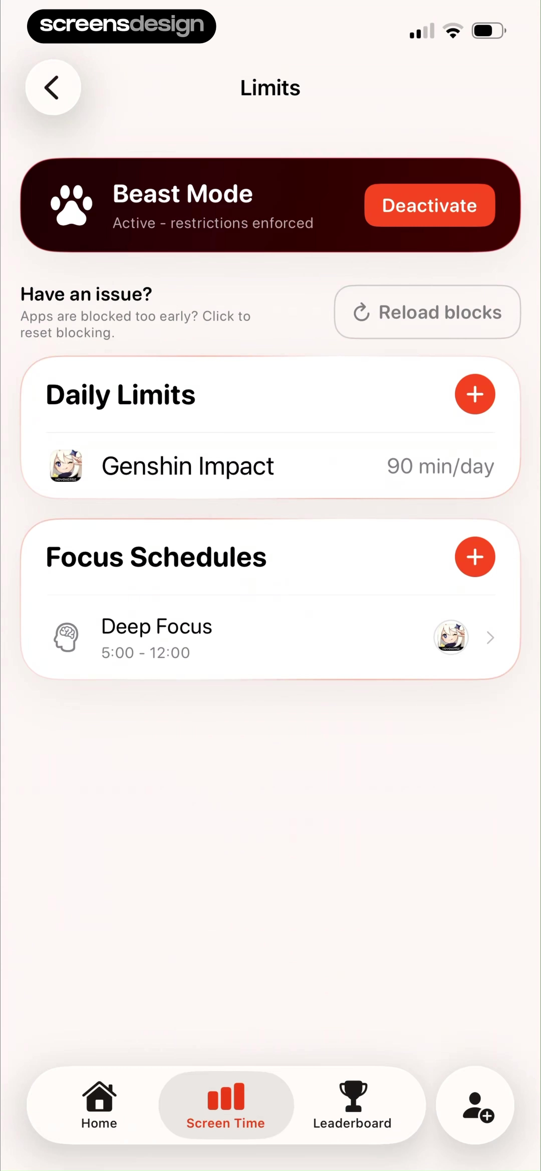 Useless active Beast Mode screen with restrictions enforced