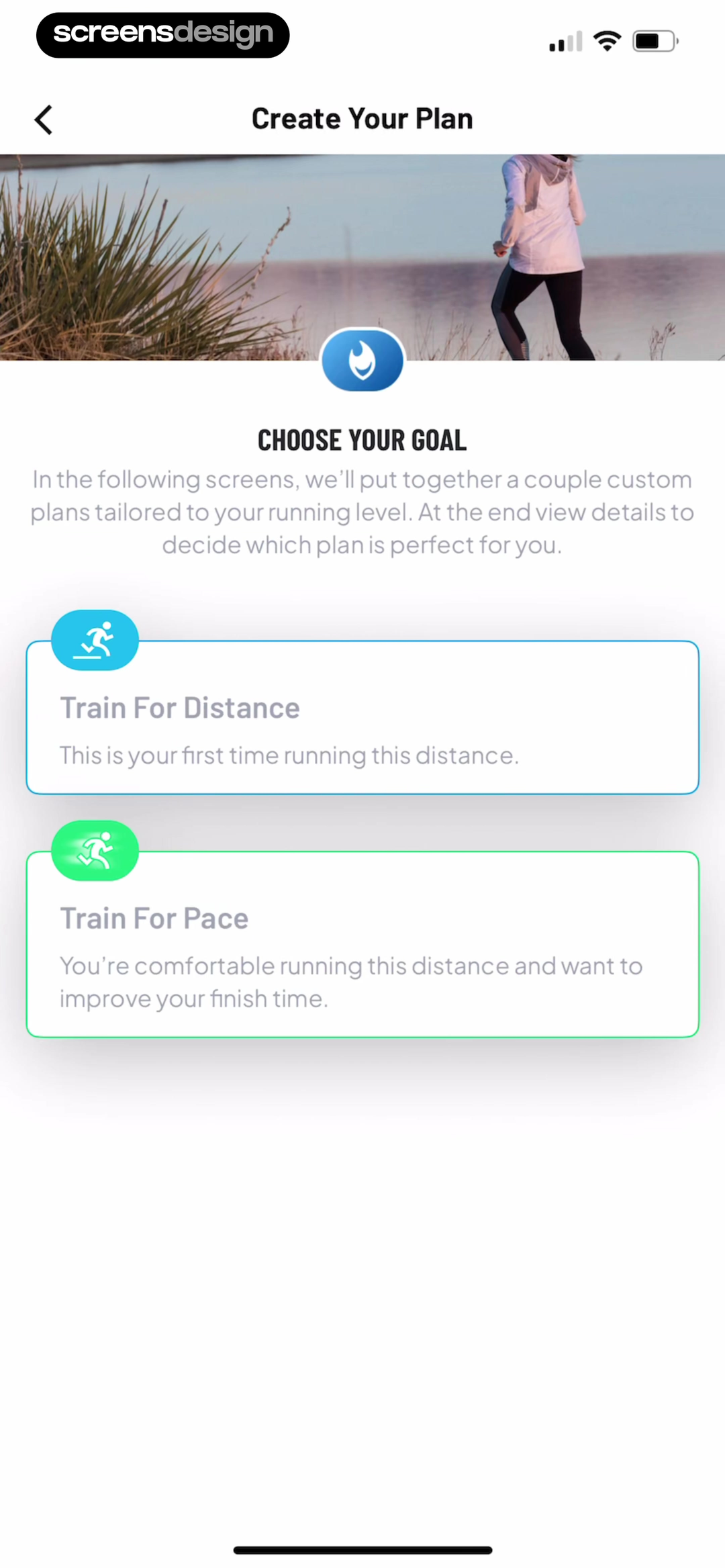 Map My Run plan setup comparing distance and pace goals