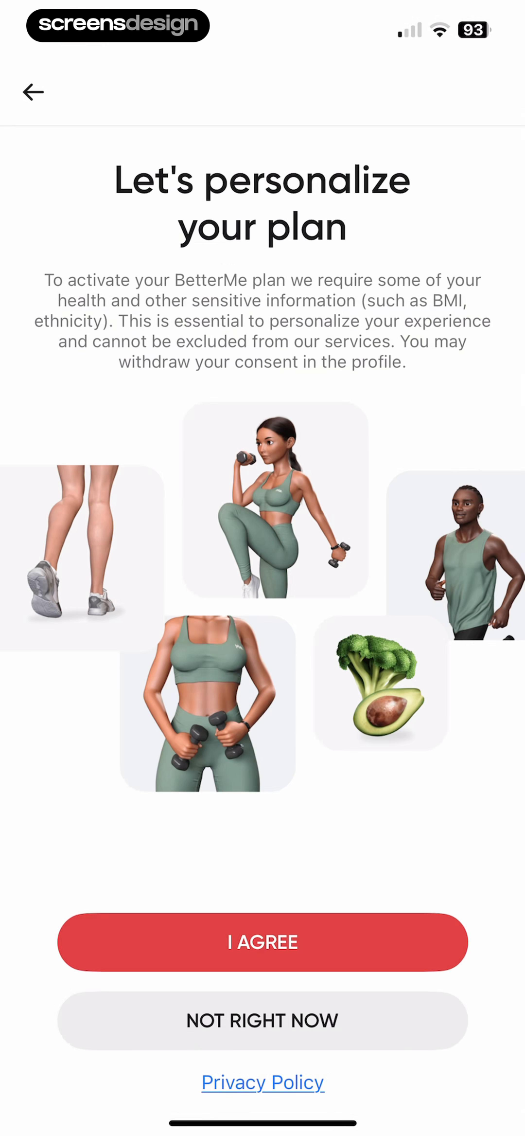 BetterMe consent screen for health and other sensitive information