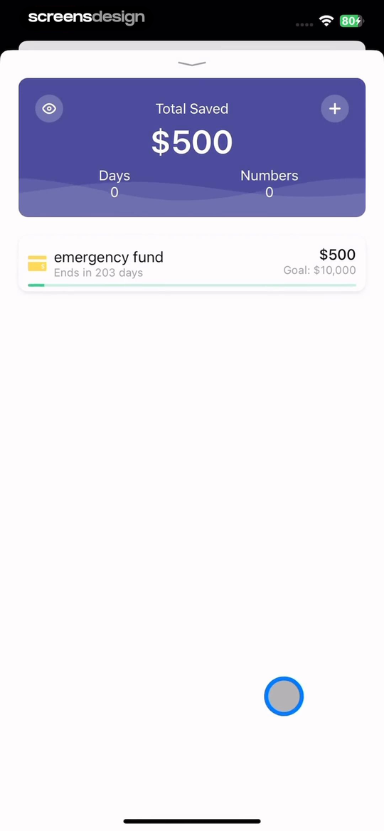 Budget app emergency fund goal with saved amount days and target