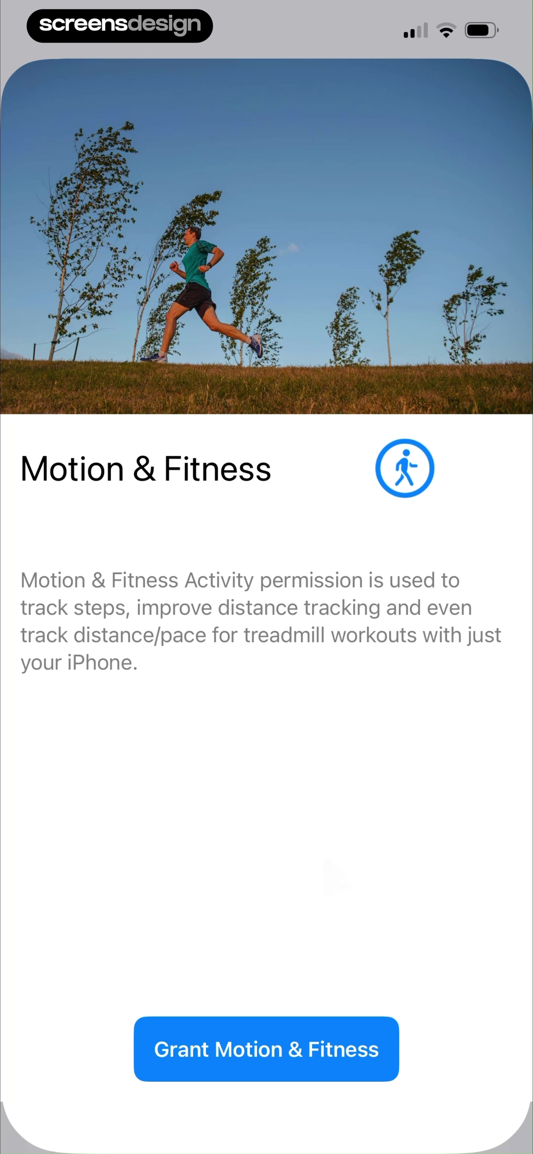 None to Run motion and fitness pre-permission screen explaining workout measurements