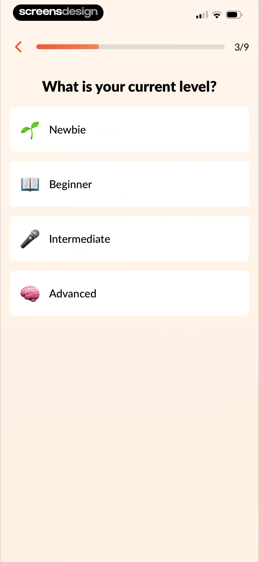 Eppika onboarding asking for current language level