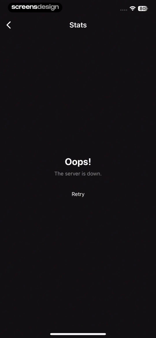 Unsplash Stats error screen retaining navigation, stating the server is down, and offering Retry