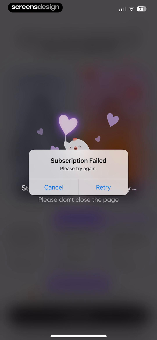 Me+ Lifestyle Routine screen showing subscription Failed offers Retry and Cancel without making the person rebuild the purchase selection.