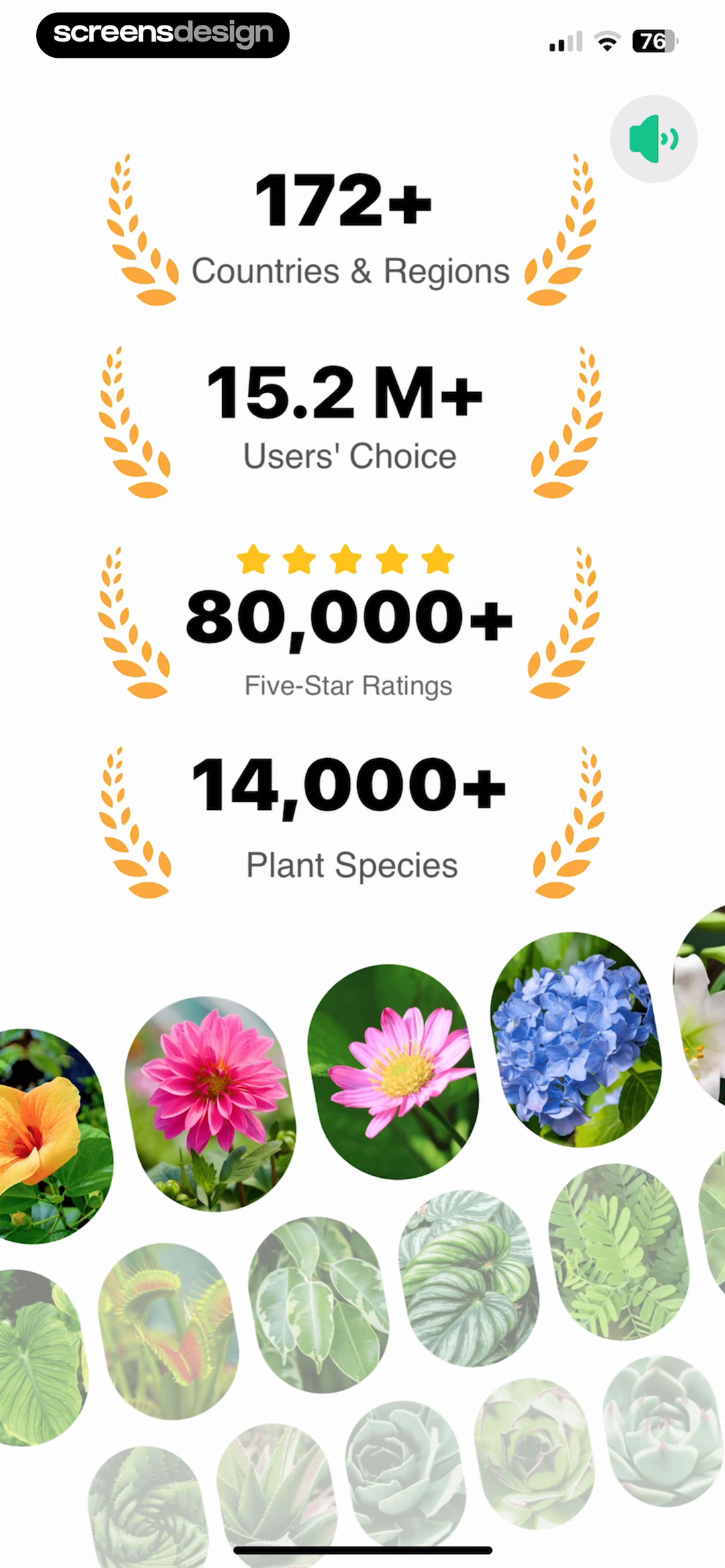 Plant Parent onboarding screen showing adoption and rating figures