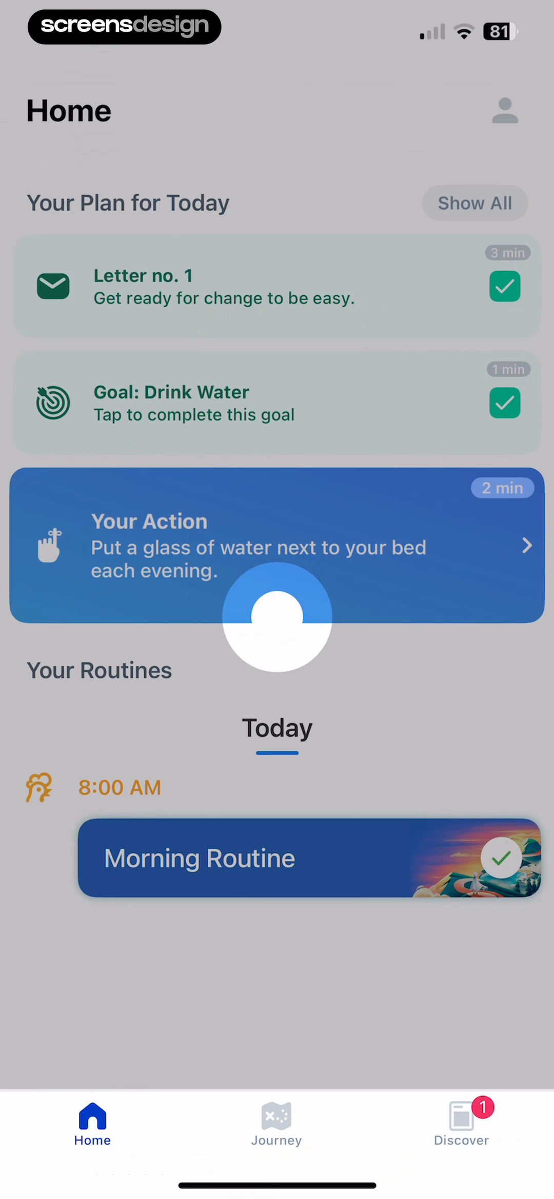 Fabulous home screen showing today's plan and one practical action