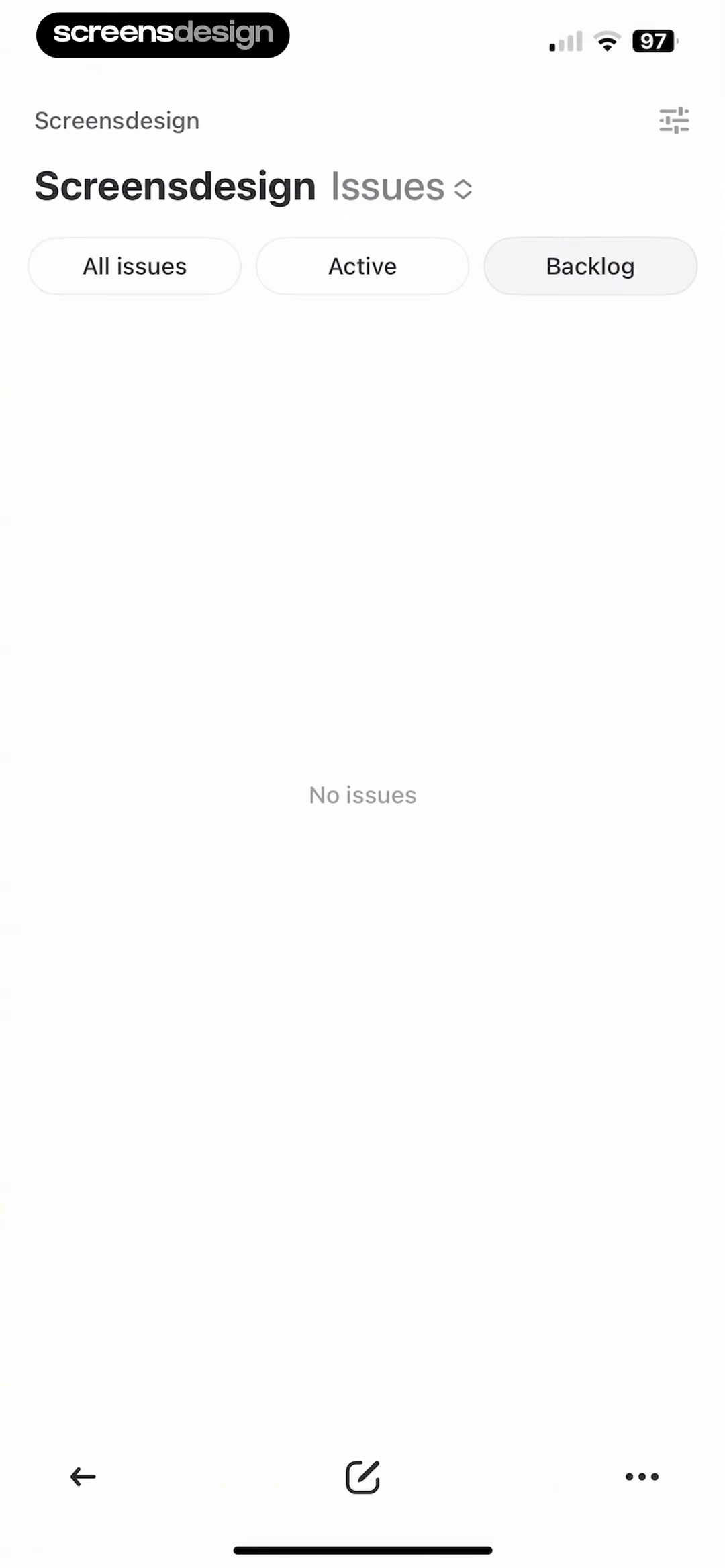 Linear issues view retaining filters and creation controls while showing a no issues state