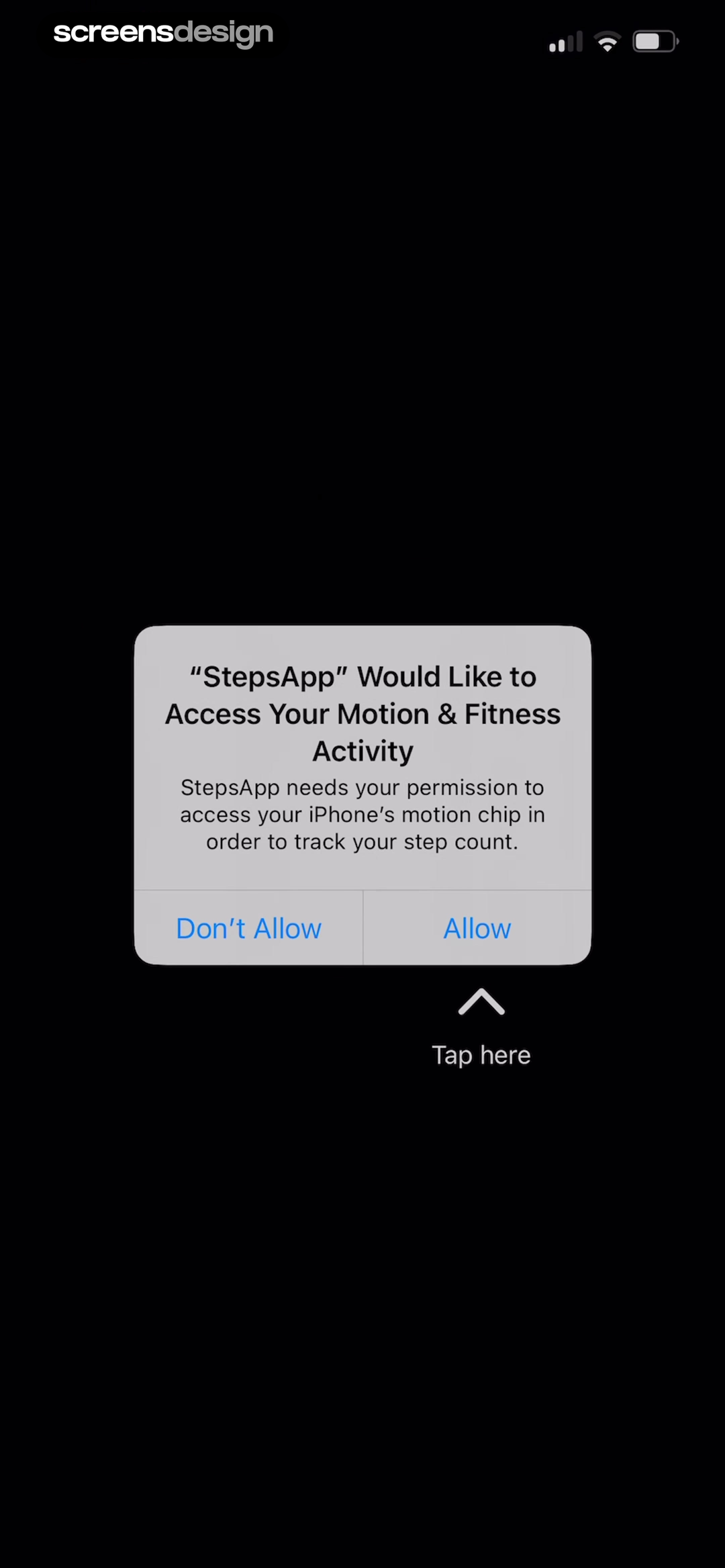 StepsApp iOS Motion and Fitness Activity permission dialog for step counting