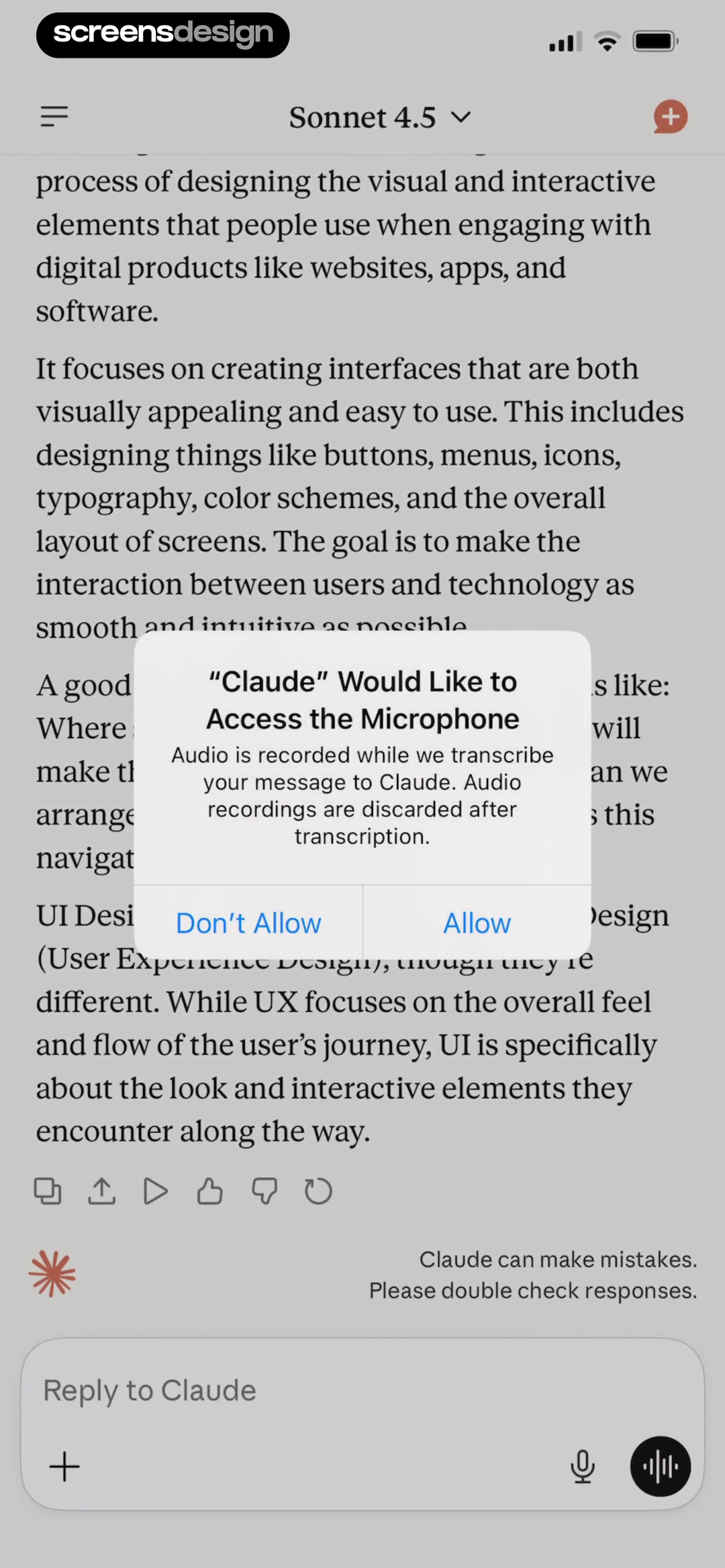Claude microphone permission explaining transcription and audio disposal