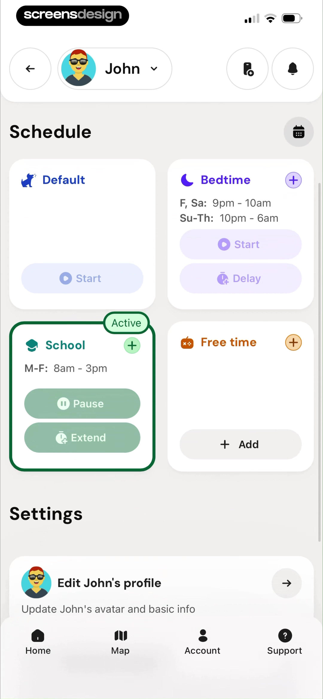 Bark parental controls schedule with active school bedtime and free time rules