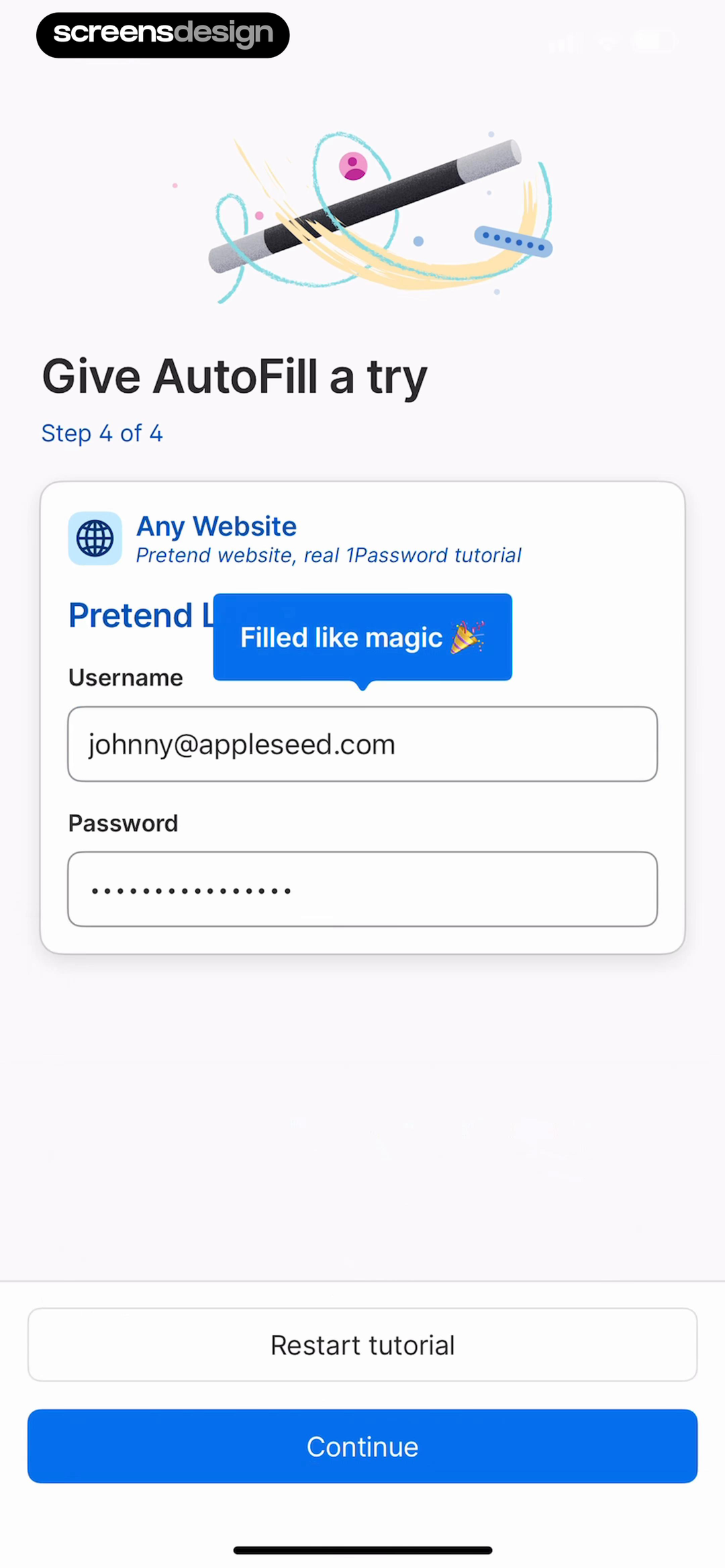 1Password AutoFill rehearsal step four showing a successfully filled login