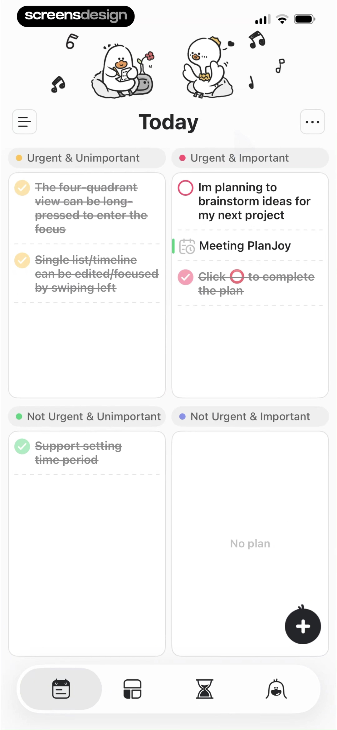 Plan Joy task dashboard organizing work into a colorful four-quadrant matrix
