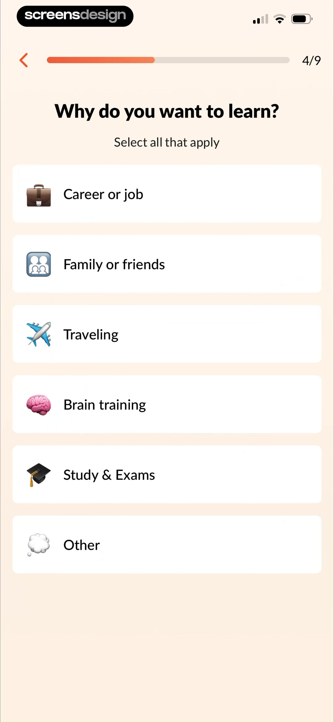 Eppika onboarding asking why the user wants to learn
