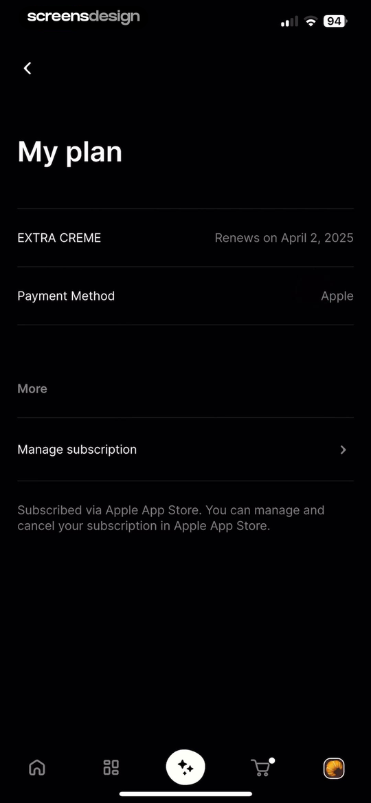 CREME: Create Memorable Meals mobile app screen showing My plan and EXTRA CREME