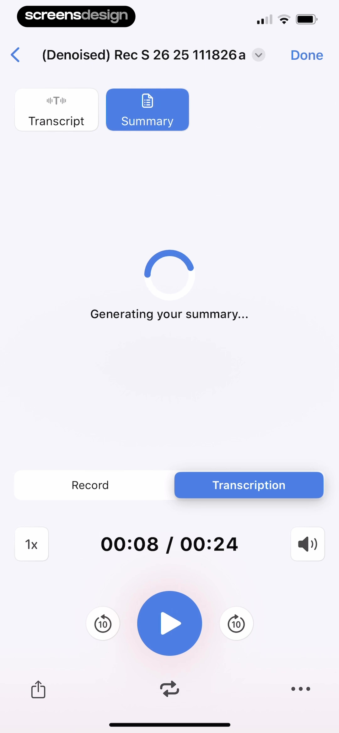 Voice Recorder generating an AI summary from an audio memo