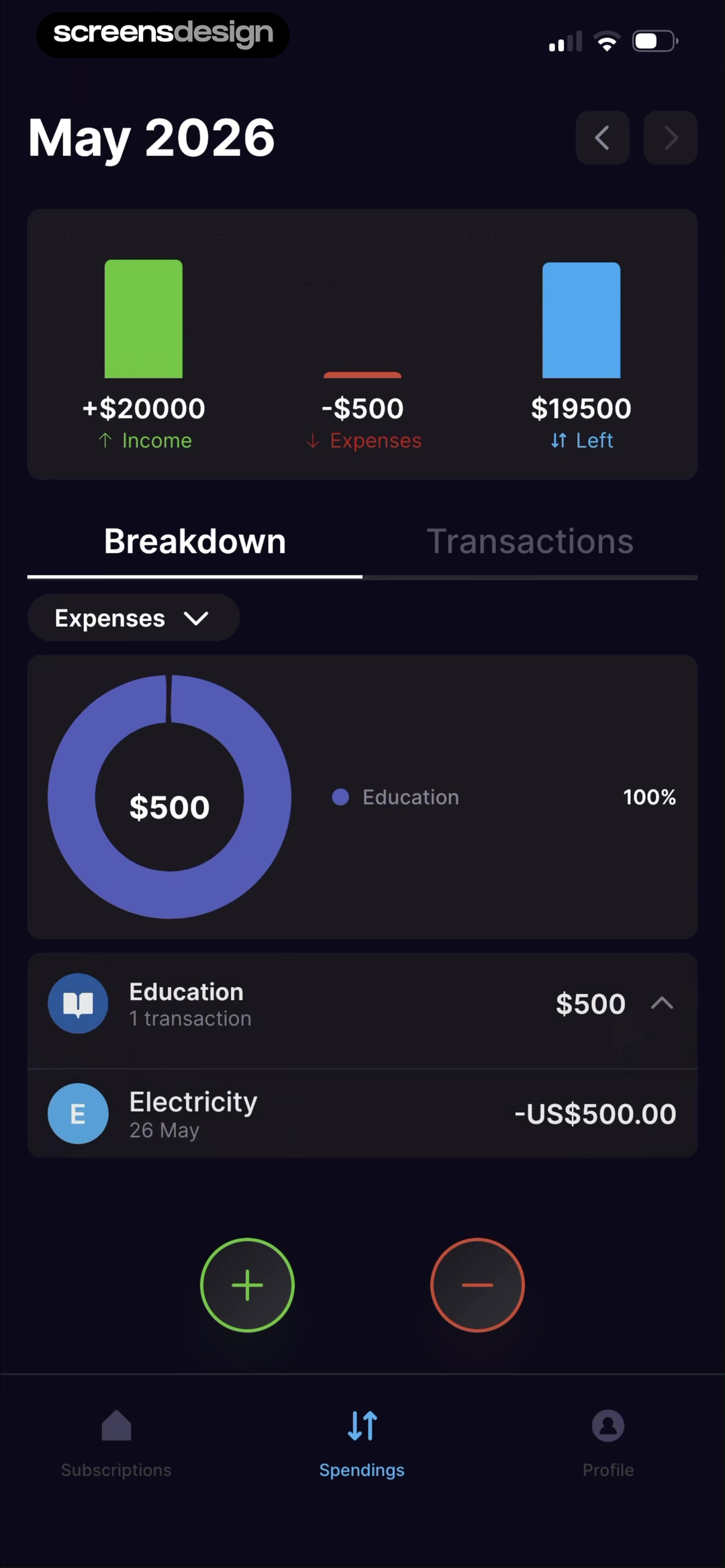 SubPilot monthly money dashboard with income expenses and left