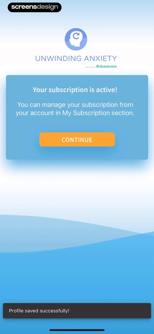 Unwinding Anxiety mobile app screen showing UNWINDING ANXIETY and powered by Sharecare