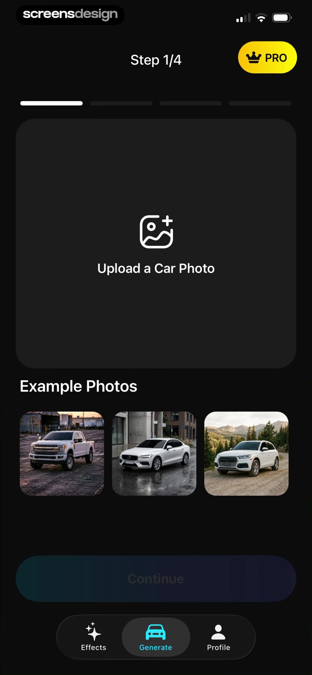 Modyfy AI car designer upload step with example car photos