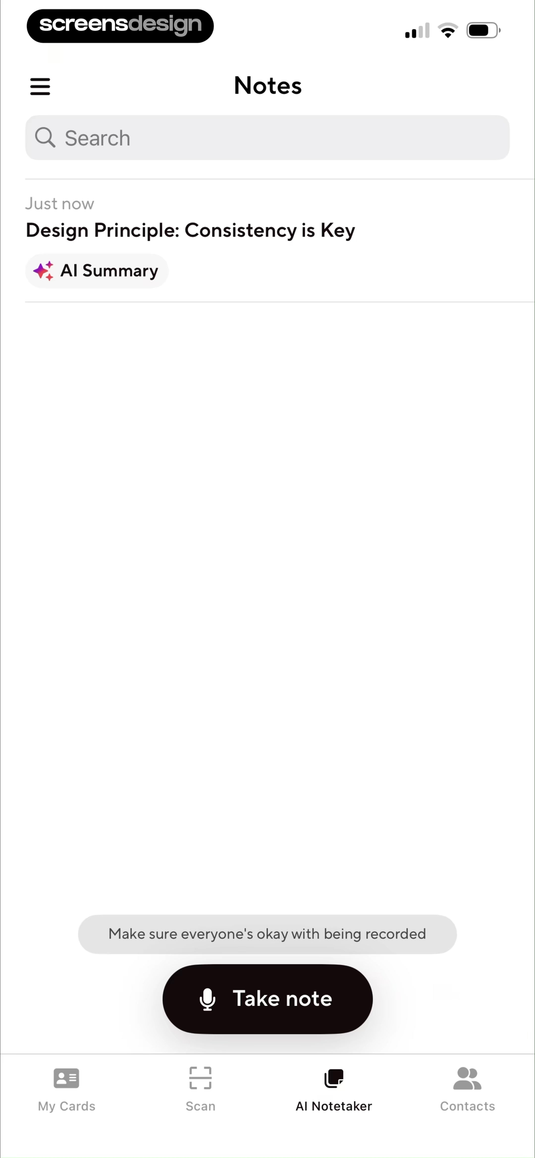 Blinq AI notetaker home with recording consent reminder