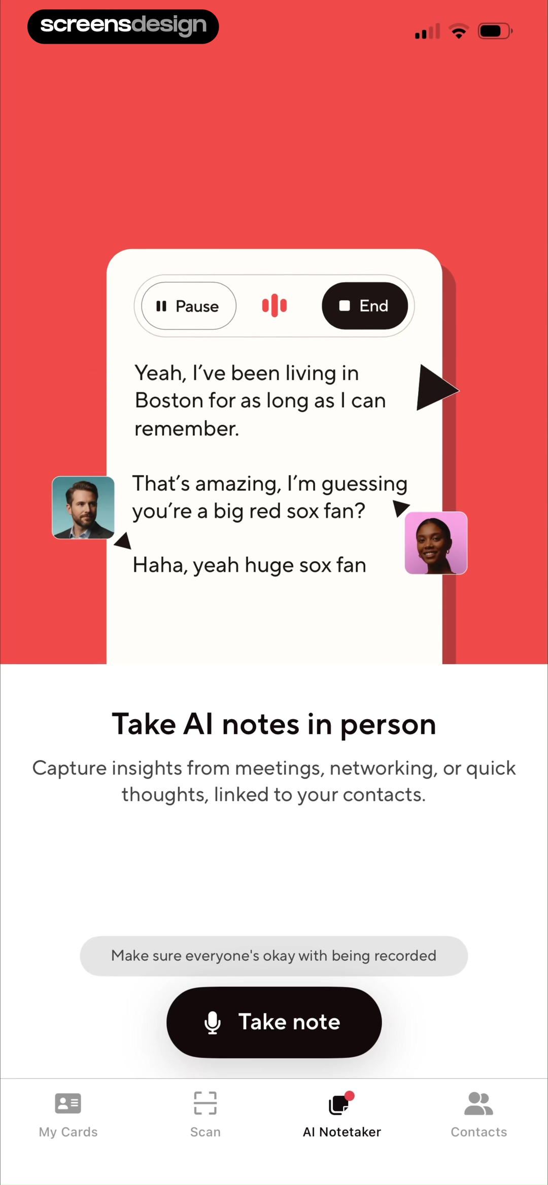 Blinq in-person AI note capture with live transcript