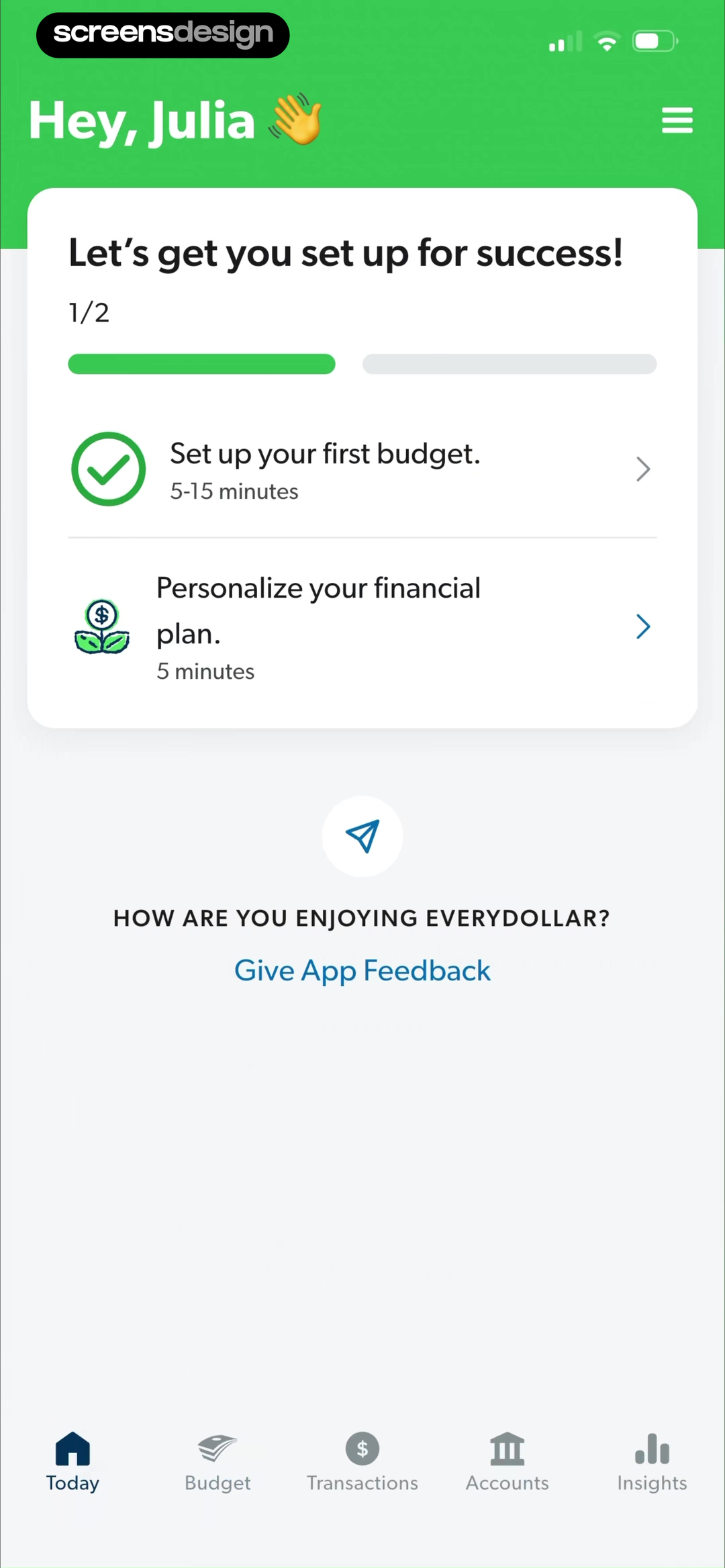 EveryDollar onboarding with first budget and financial plan setup steps