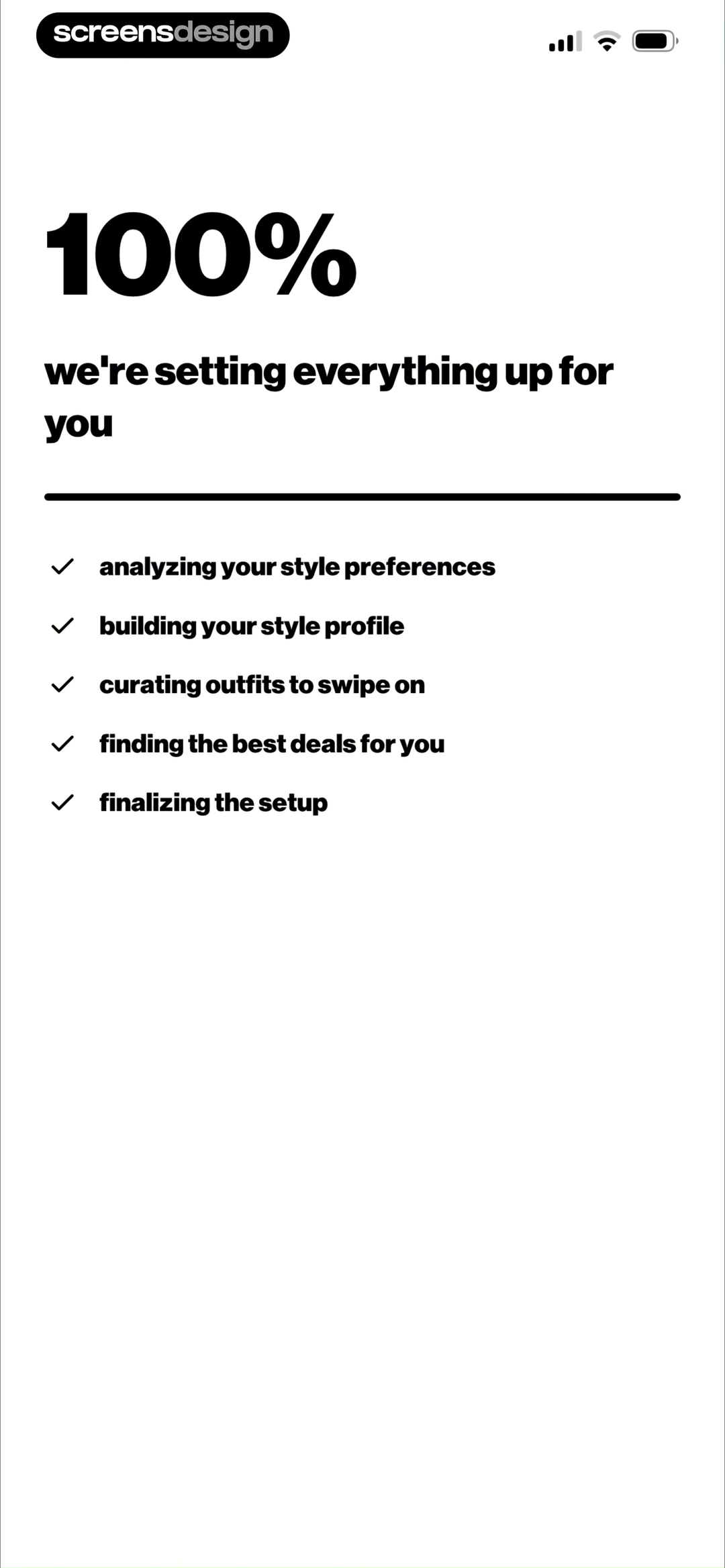 looklike onboarding setup screen at 100 percent with five completed personalization tasks