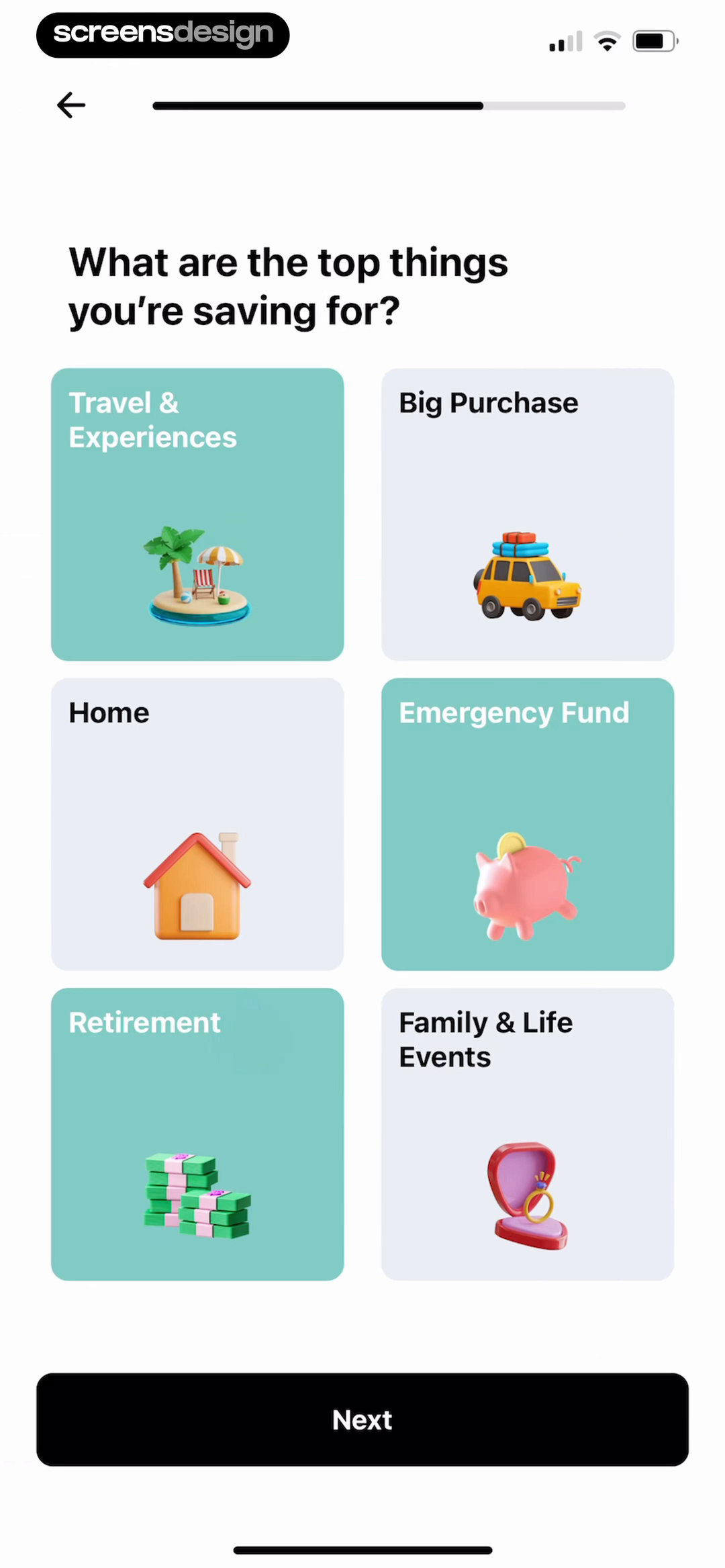 BuyBye onboarding asking what the user is saving for