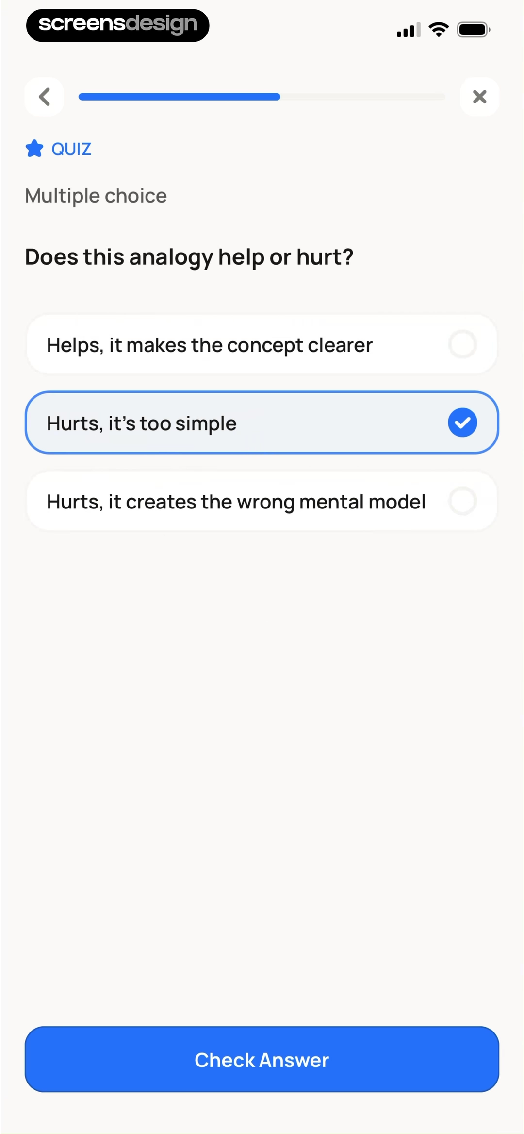 Wellspoken quiz with a selected answer and Check Answer button