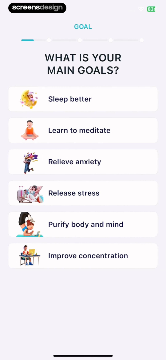 Brainpal: Heal & Meditation screen showing sleep, anxiety, stress, concentration, meditation, and mind-body goals use plain outcome language.