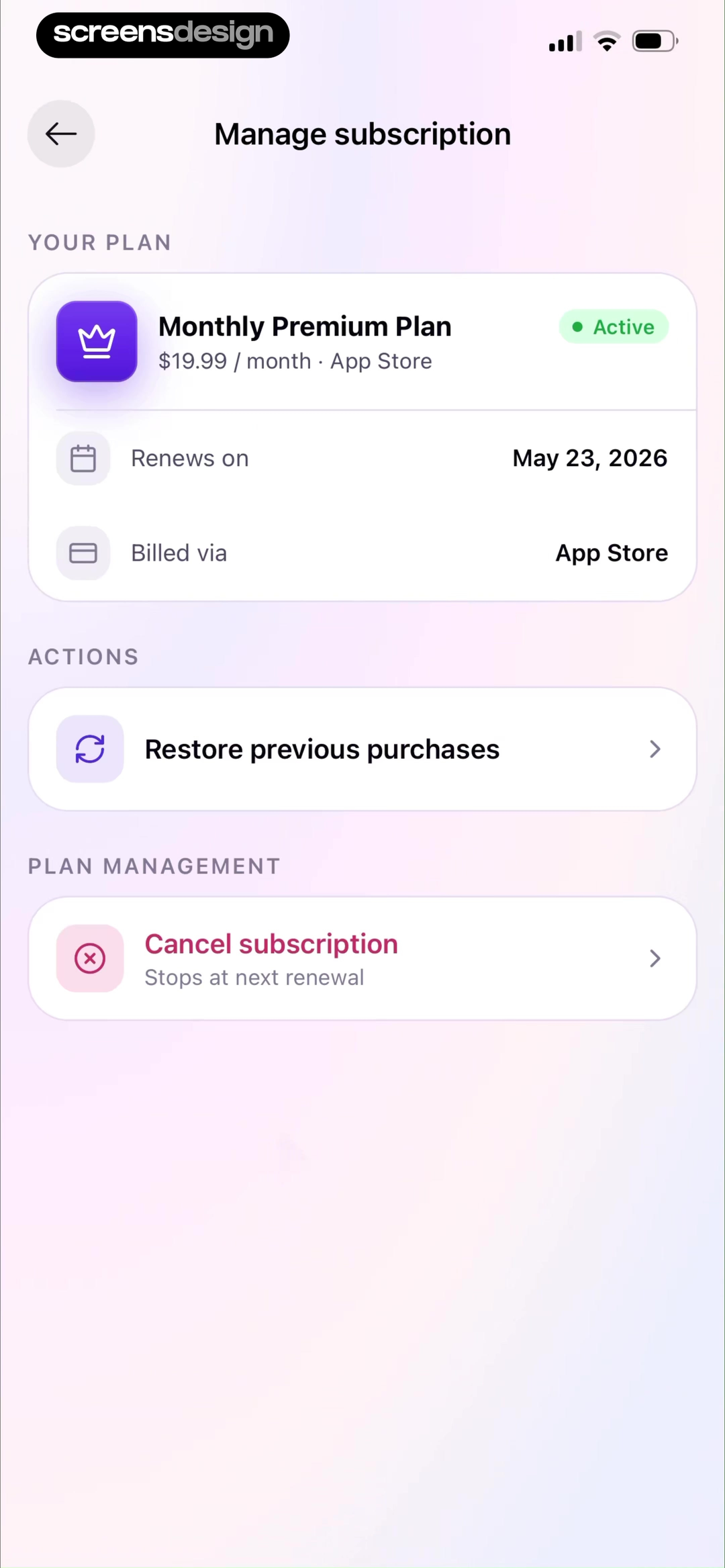 TapNote - Flashcards & Quizzes mobile app screen showing Manage subscription and YOUR PLAN